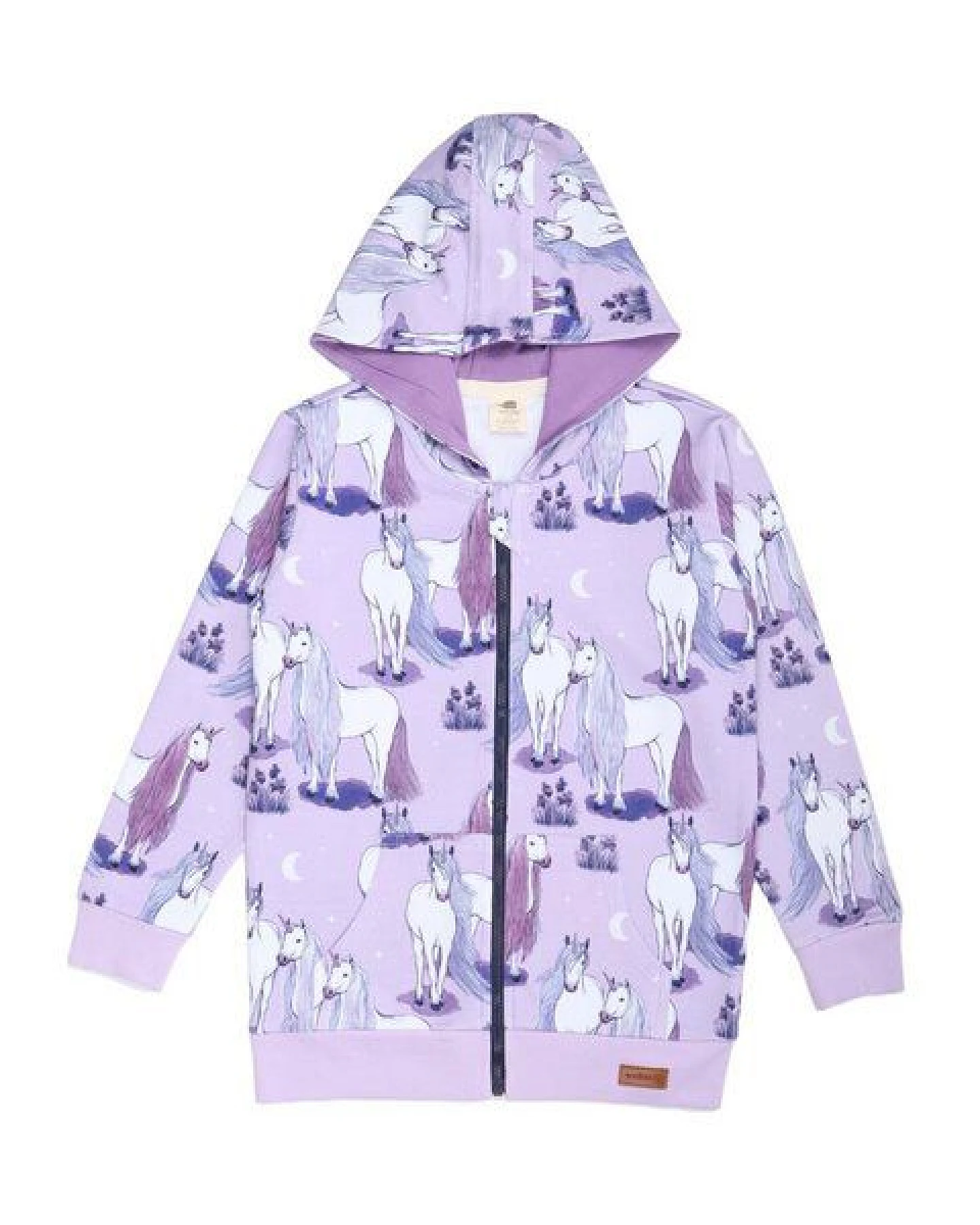 Kinder Sweatjacke GOTS zertifiziert Bio-Baumwolle, Lila, Einhorn-Muster, Walkiddy – Ansicht 2