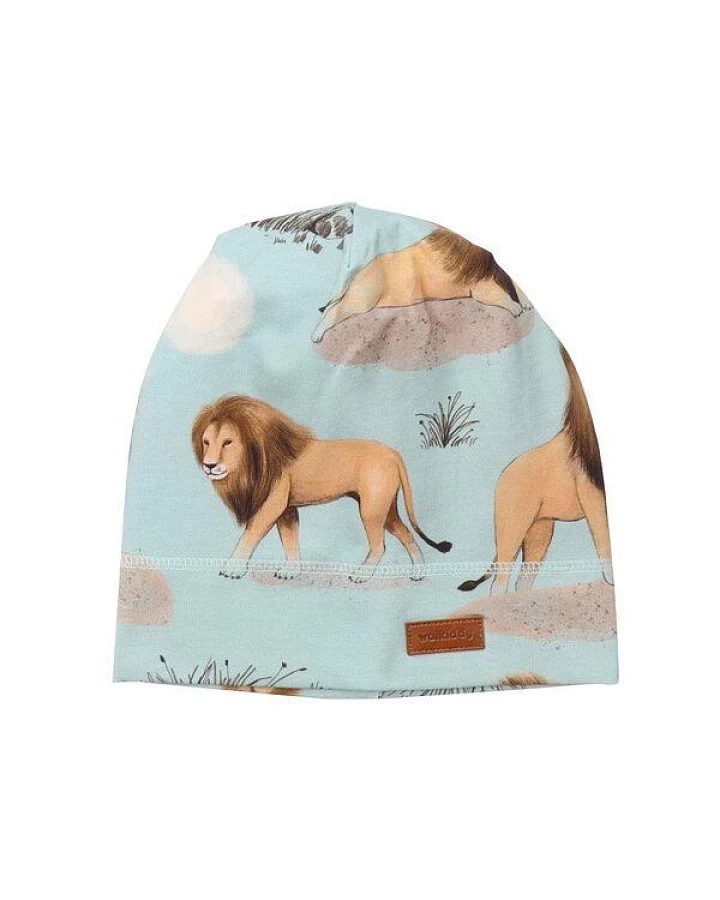Kinder Beanie „Lion Friends“ GOTS-zertifiziert aus Bio-Baumwolle mintgrün mit Löwenmotiv – Walkiddy