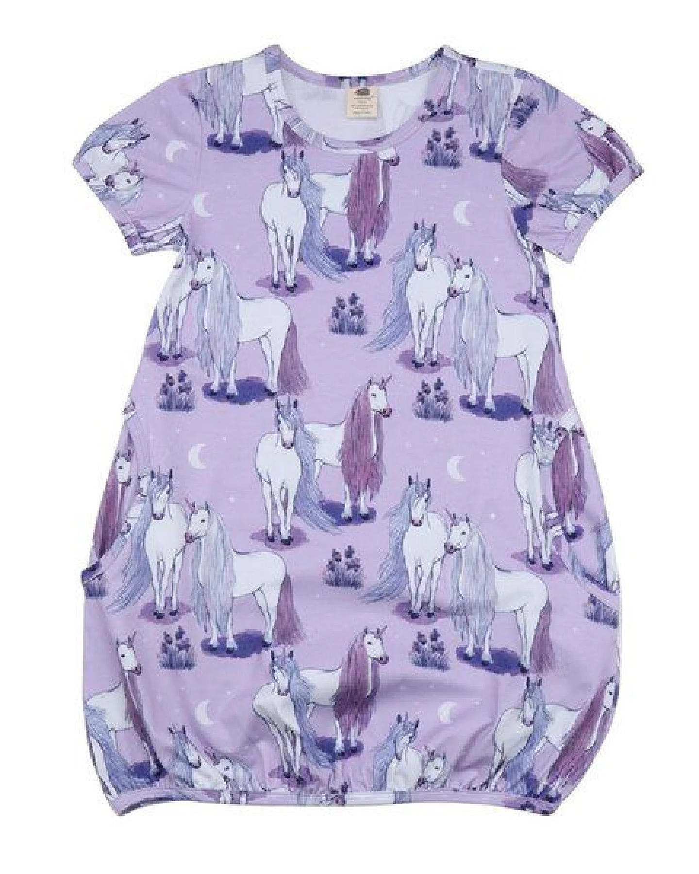 Kurzarm-Kleid „Unicornland“ Lila aus Bio-Baumwolle – GOTS-zertifiziert – Walkiddy – Ansicht 2