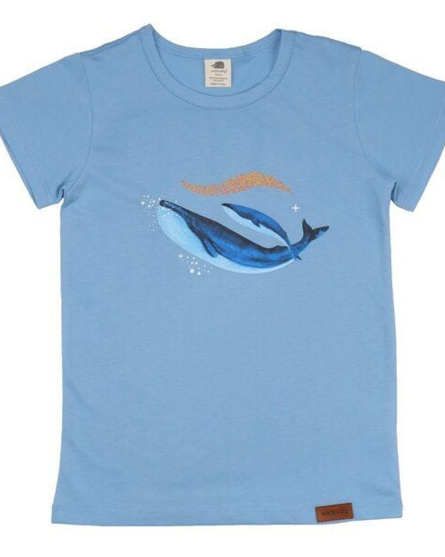 Kinder T-Shirt GOTS zertifiziert Bio-Baumwolle Hellblau Wal-Motiv „Whaley’s Song“ Kurzarm weich – Walkiddy – Ansicht 2