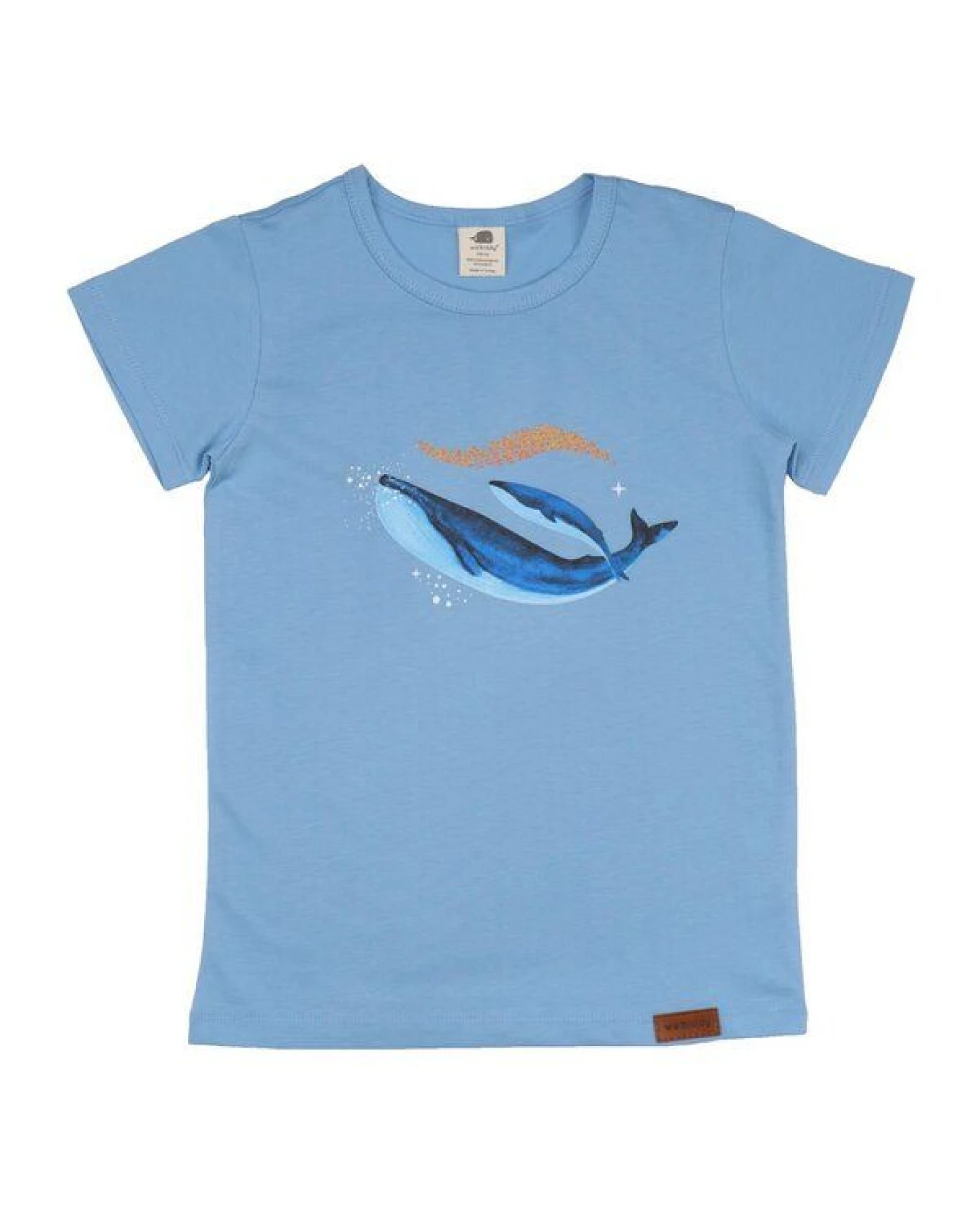 Kinder T-Shirt GOTS zertifiziert Bio-Baumwolle Hellblau Wal-Motiv „Whaley’s Song“ Kurzarm weich – Walkiddy – Ansicht 2