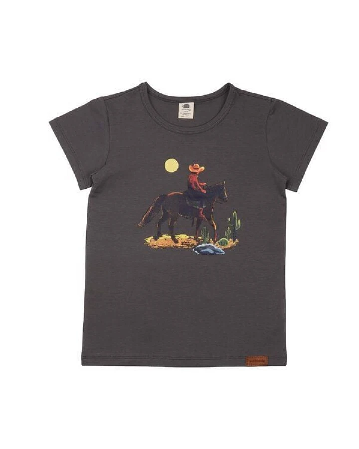 Kinder T-Shirt GOTS zertifiziert Bio-Baumwolle Anthrazit Cowboy-Motiv „The Cowboy“ Kurzarm weich – Walkiddy