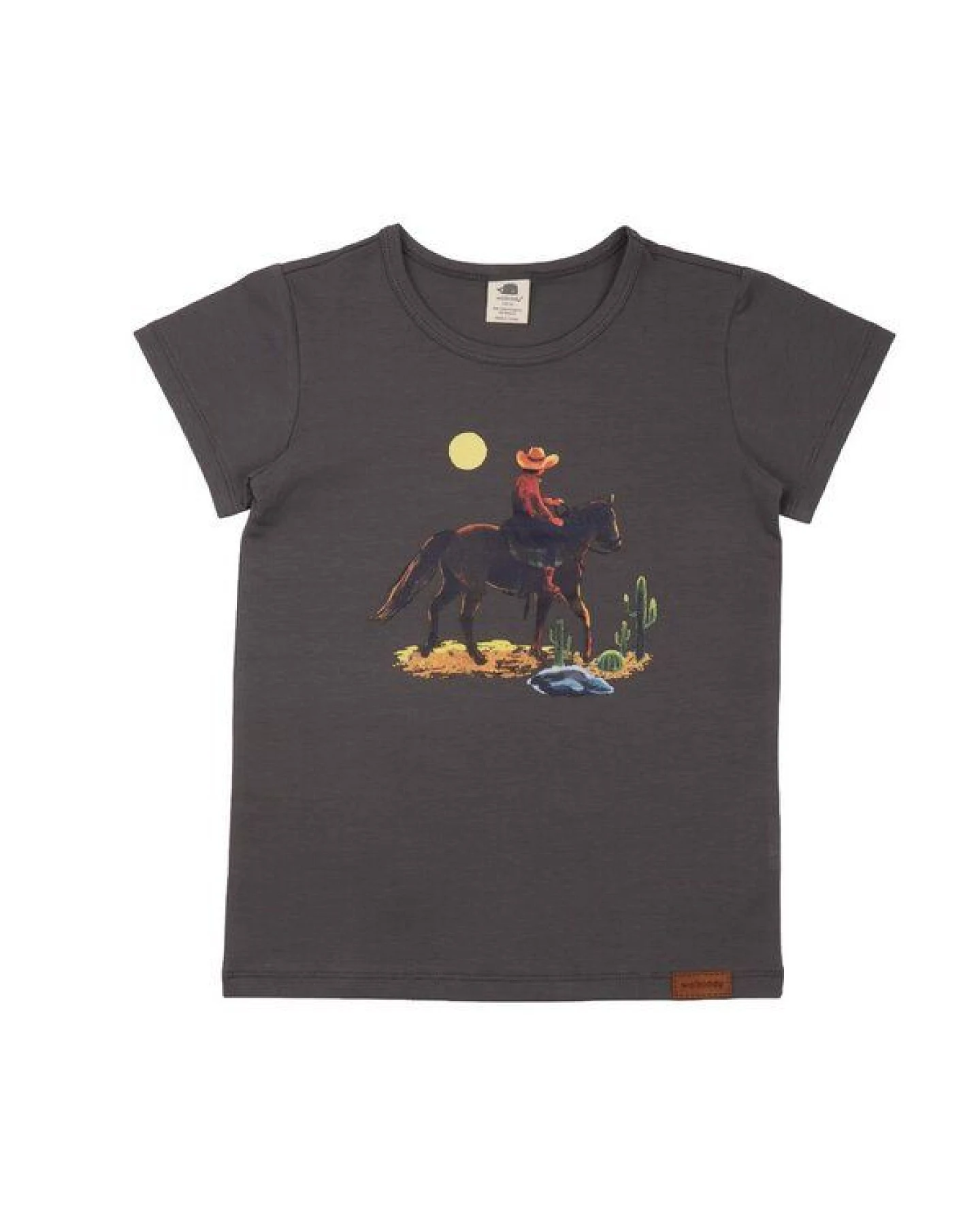 Kinder T-Shirt GOTS zertifiziert Bio-Baumwolle Anthrazit Cowboy-Motiv „The Cowboy“ Kurzarm weich – Walkiddy – Ansicht 2