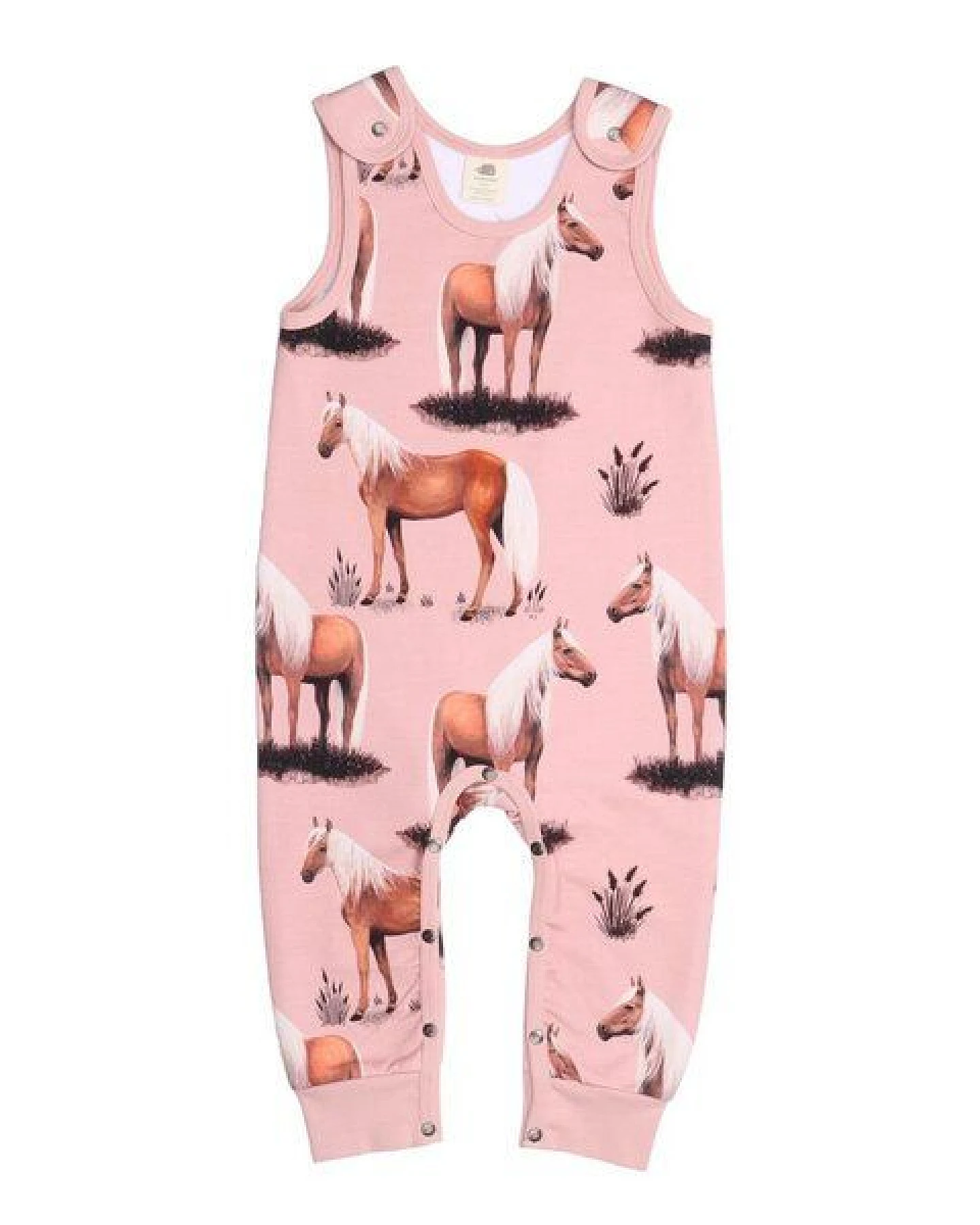 Baby Strampler GOTS zertifiziert Bio-Baumwolle Rosa Pferde-Print langarm – Walkiddy – Ansicht 2