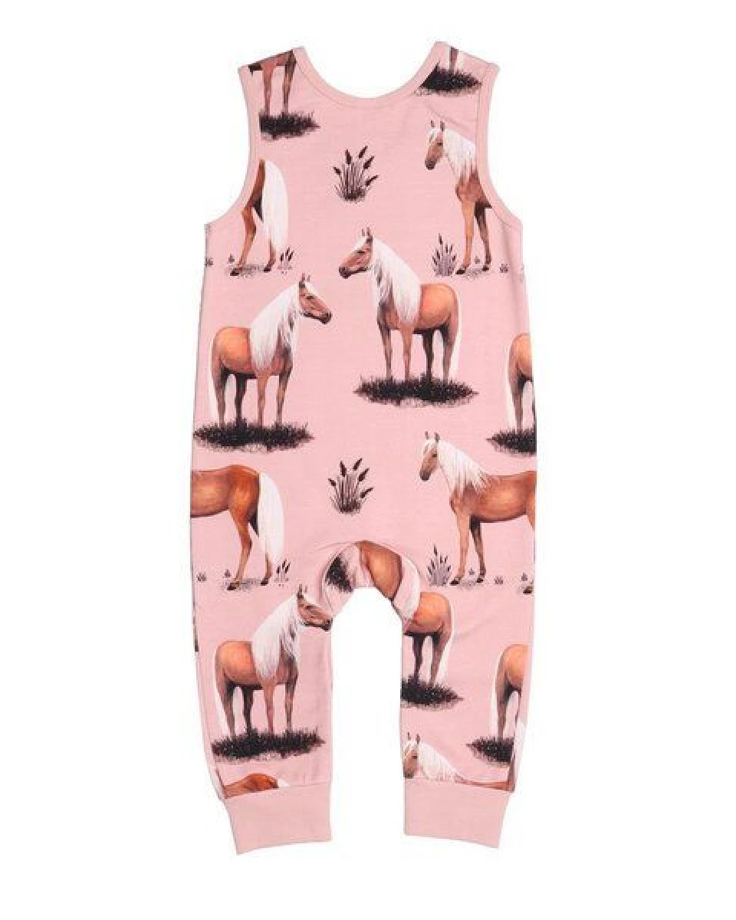 Baby Strampler GOTS zertifiziert Bio-Baumwolle Rosa Pferde-Print langarm – Walkiddy – Ansicht 3