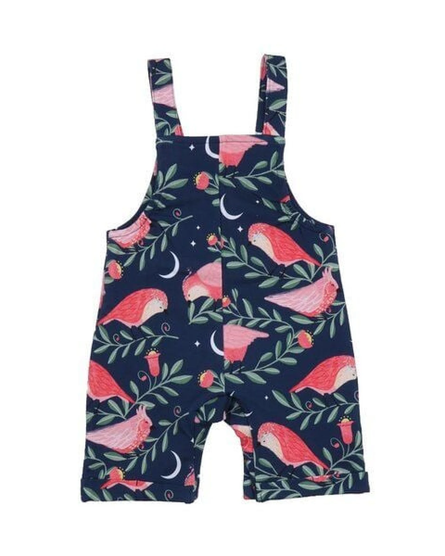 Latzstrampler Dunkelblau Rosa Vögel-Allover Bio-Baumwolle GOTS – Walkiddy – Ansicht 3