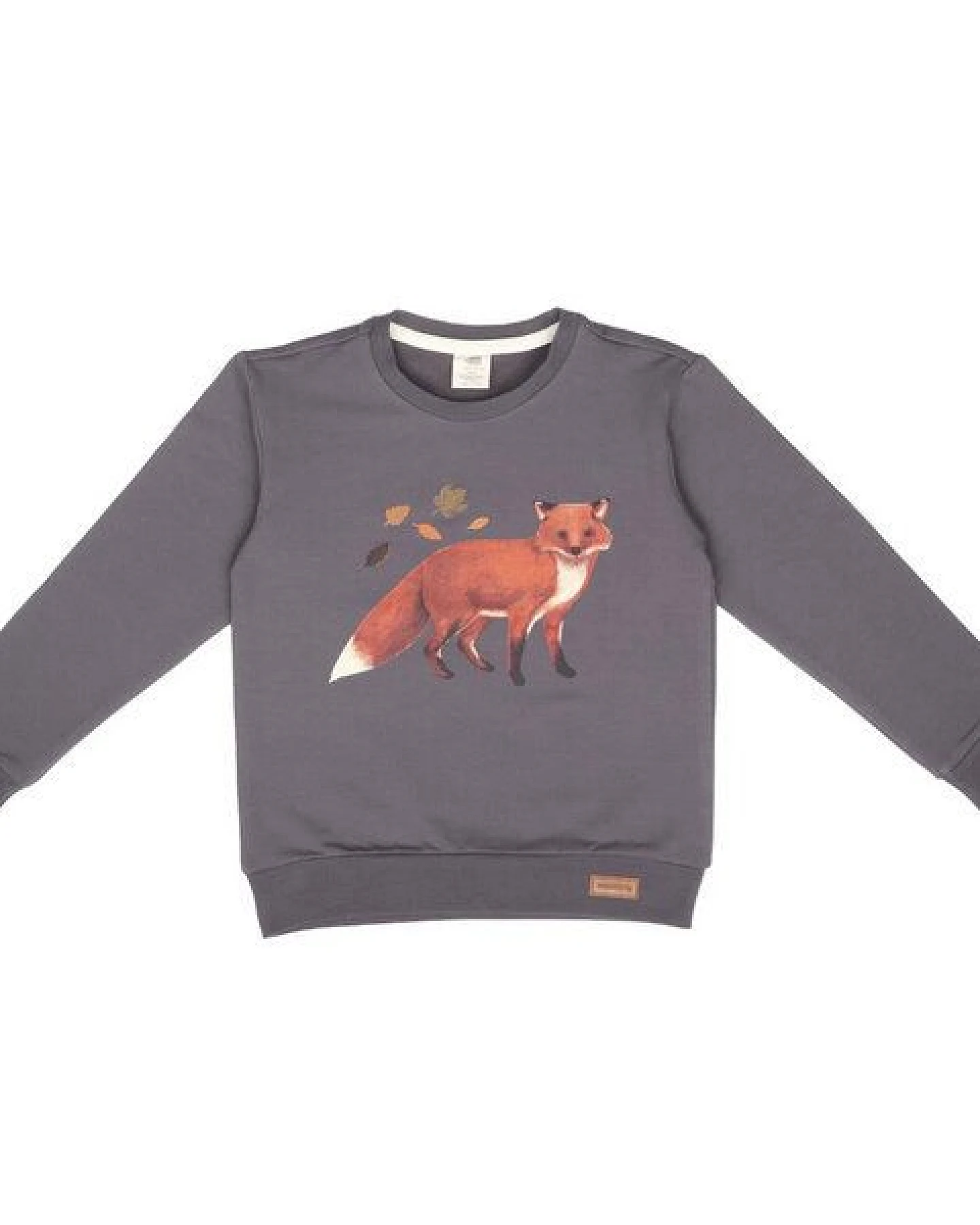 Kinder Sweatshirt GOTS zertifiziert – Anthrazit mit Fuchsmotiv, weich & bequem – Ansicht 2