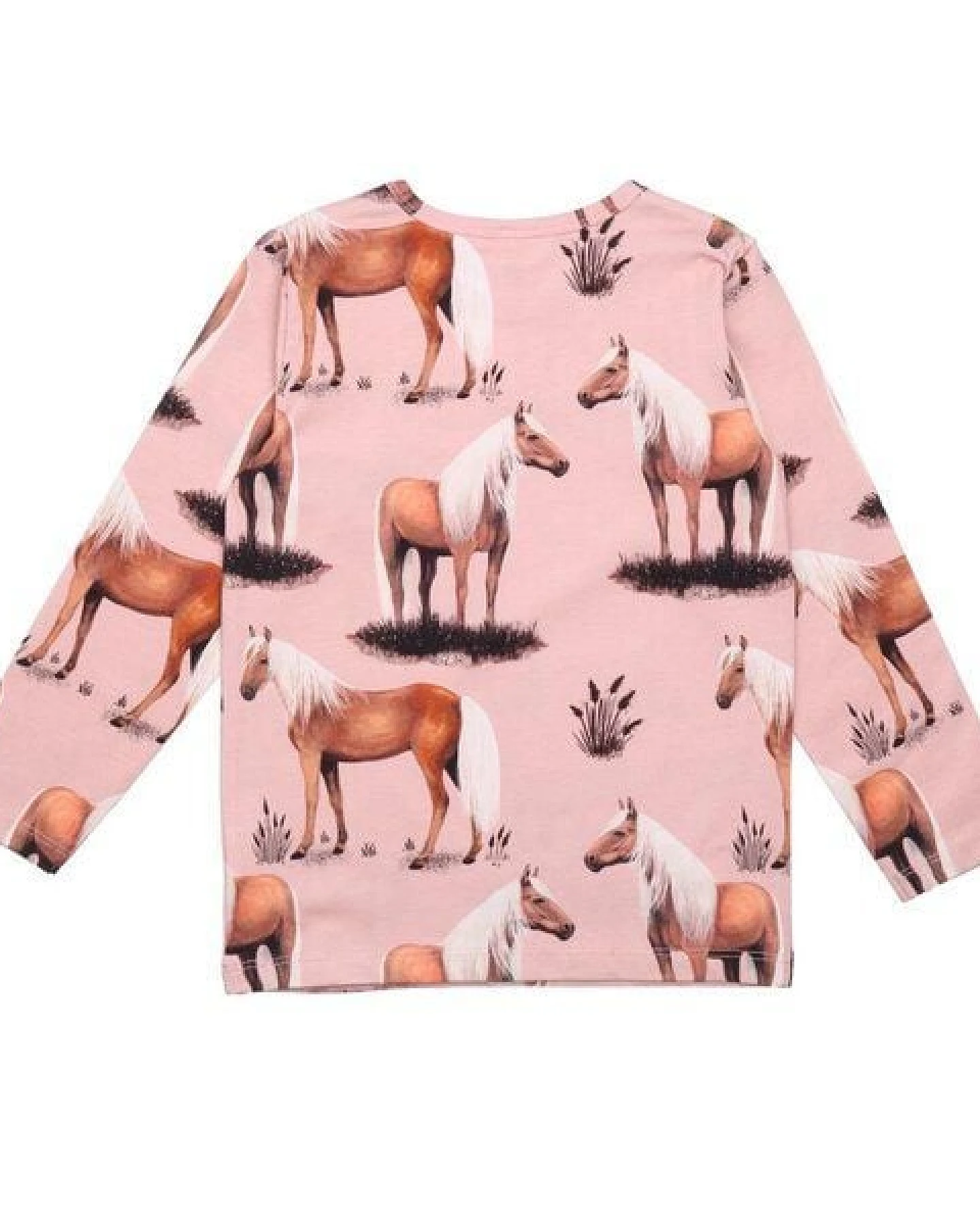 Kinder Langarmshirt GOTS zertifiziert Bio-Baumwolle Rosa Pferde-Print Allover „Beauty Horses“ bequem – Walkiddy – Ansicht 3