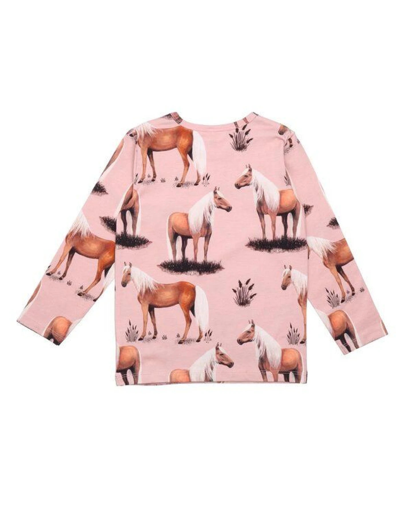 Kinder Langarmshirt GOTS zertifiziert Bio-Baumwolle Rosa Pferde-Print Allover „Beauty Horses“ bequem – Walkiddy – Ansicht 3