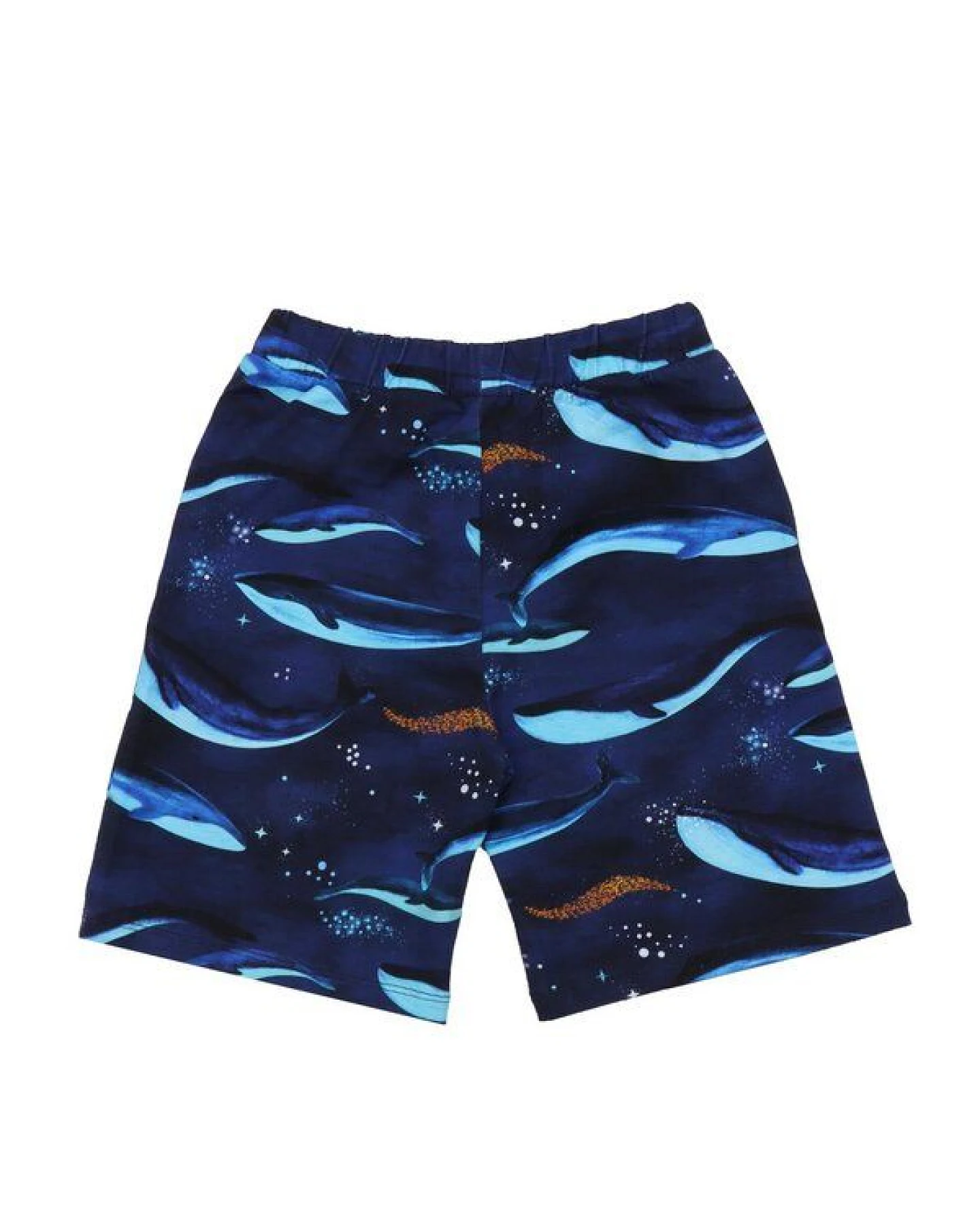 Kinder Shorts GOTS zertifiziert Bio-Baumwolle Dunkelblau Allover-Print „Whaley’s Song“ elastischer Bund – Walkiddy – Ansicht 3