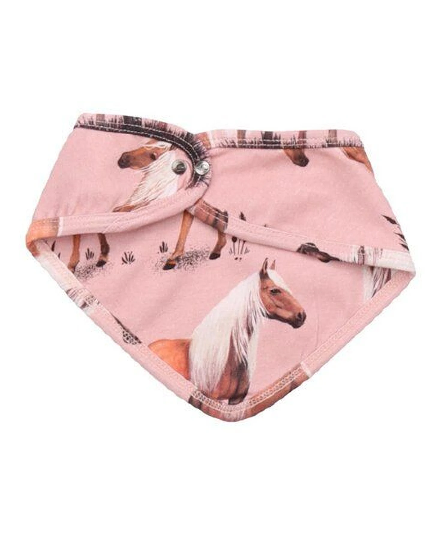 Baby Dreieckstuch Baumwolle Beauty Horses rosa, weiches Halstuch gegen Sabbern & Wind für empfindliche Haut – Walkiddy – Ansicht 3
