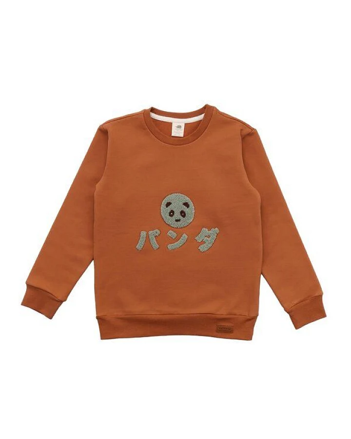 Kinder Sweatshirt GOTS zertifiziert – Braun mit Pandamotiv, weich & bequem