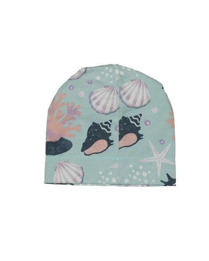 Kinder Beanie Shells Pearls blau von Walkiddy, GOTS-zertifizierte Bio-Baumwolle, weiches Jersey-Stirnmützchen für Kleinkinder, ideal für Übergangszeit