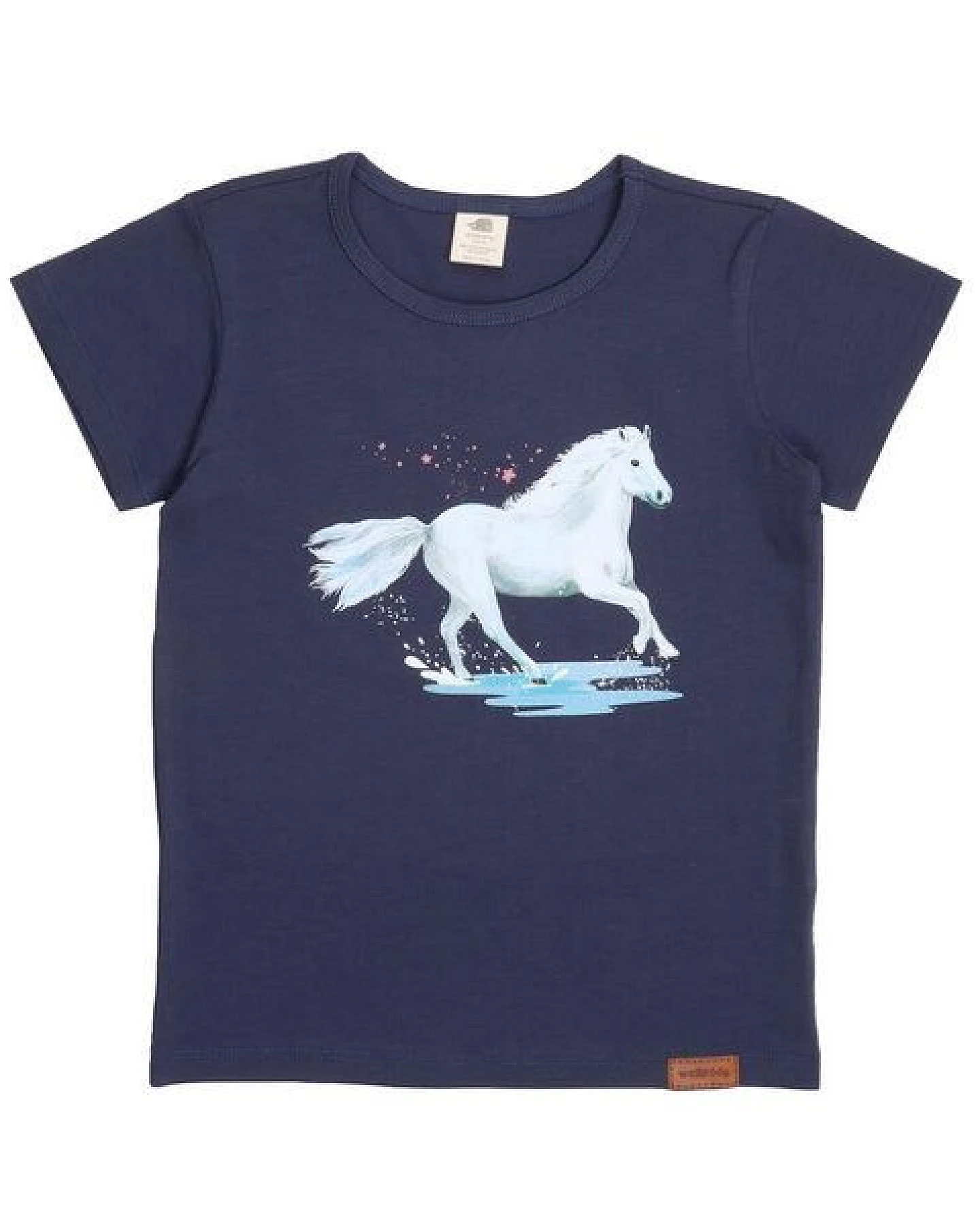 T-Shirt Dunkelblau Weißes Pferd-Frontprint Bio-Baumwolle GOTS – Walkiddy – Ansicht 2