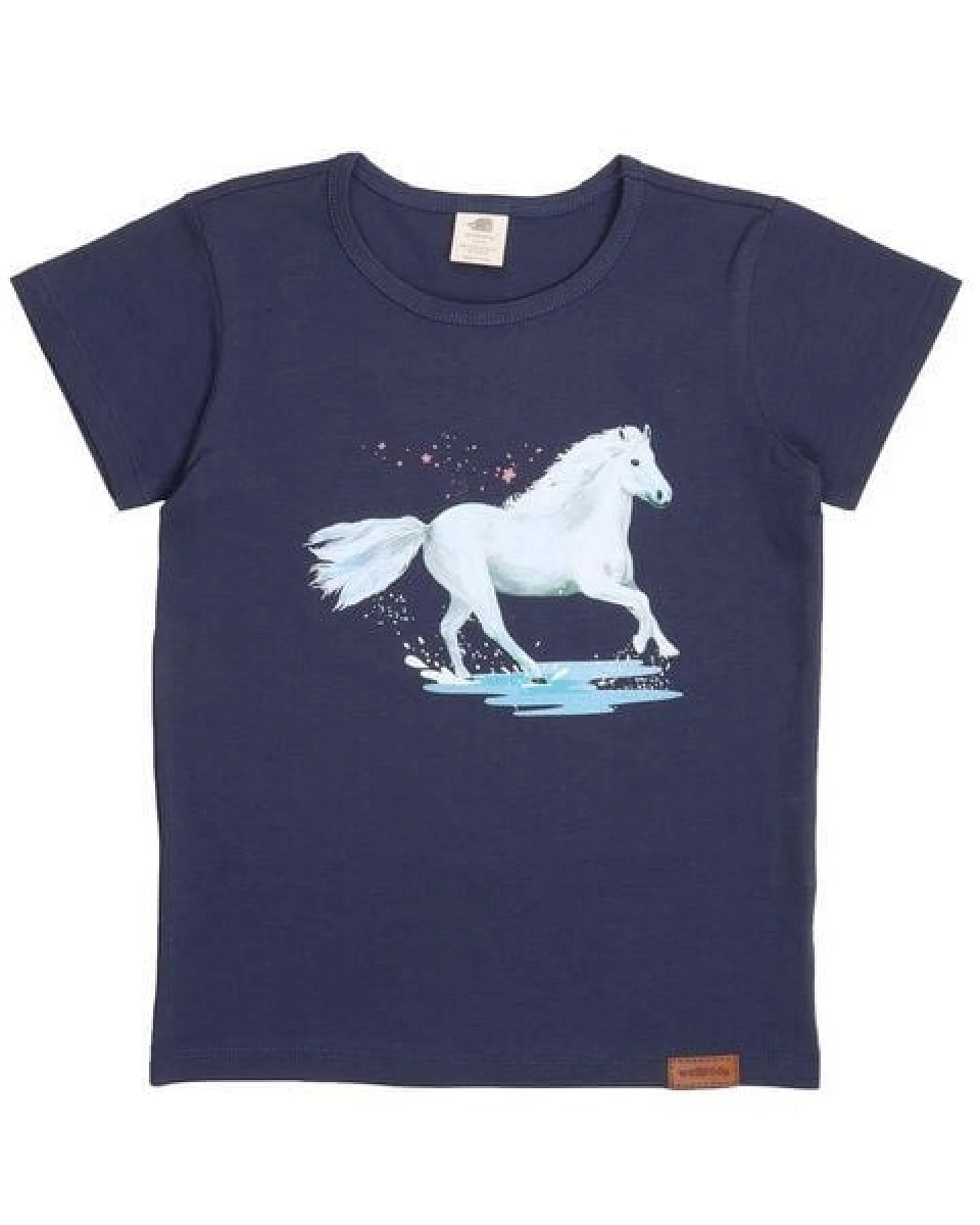 T-Shirt Dunkelblau Weißes Pferd-Frontprint Bio-Baumwolle GOTS – Walkiddy – Ansicht 2