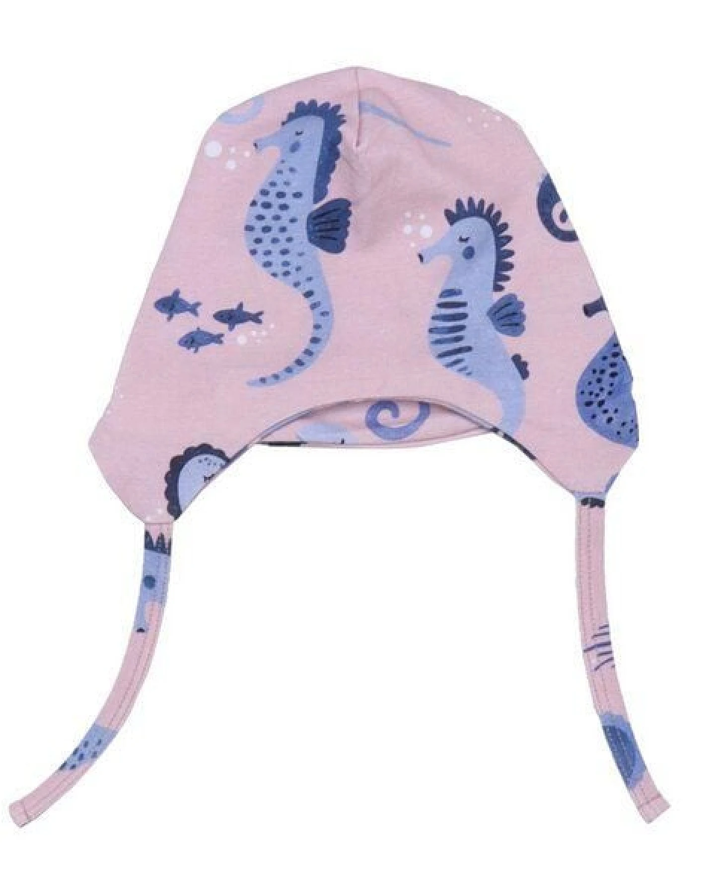 Nachhaltige Walkiddy Rosa Mütze mit Blauen Seepferdchen - Umweltfreundlich und Allergikerfreundlich – GOTS zertifiziert – Ansicht 2