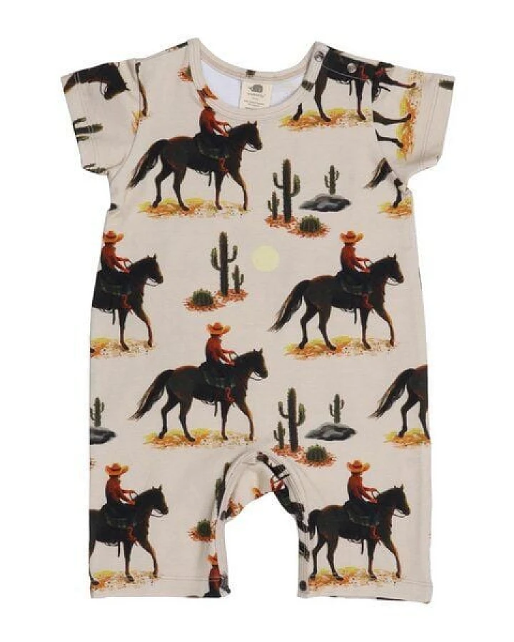 Bio-Baumwolle Kurzarm-Strampler 'The Cowboy' in Beige - Nachhaltig & Allergikerfreundlich von Walkiddy – GOTS zertifiziert