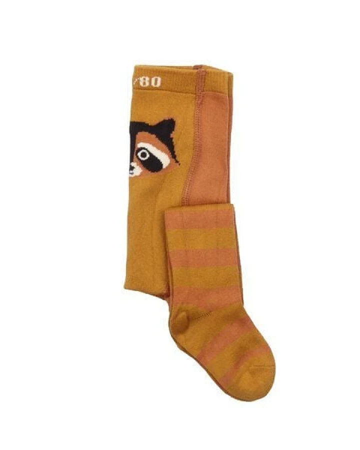 Nachhaltige Walkiddy Curious Raccoons Tights Socks - Umweltfreundliche Braun Strumpfhosen – GOTS zertifiziert