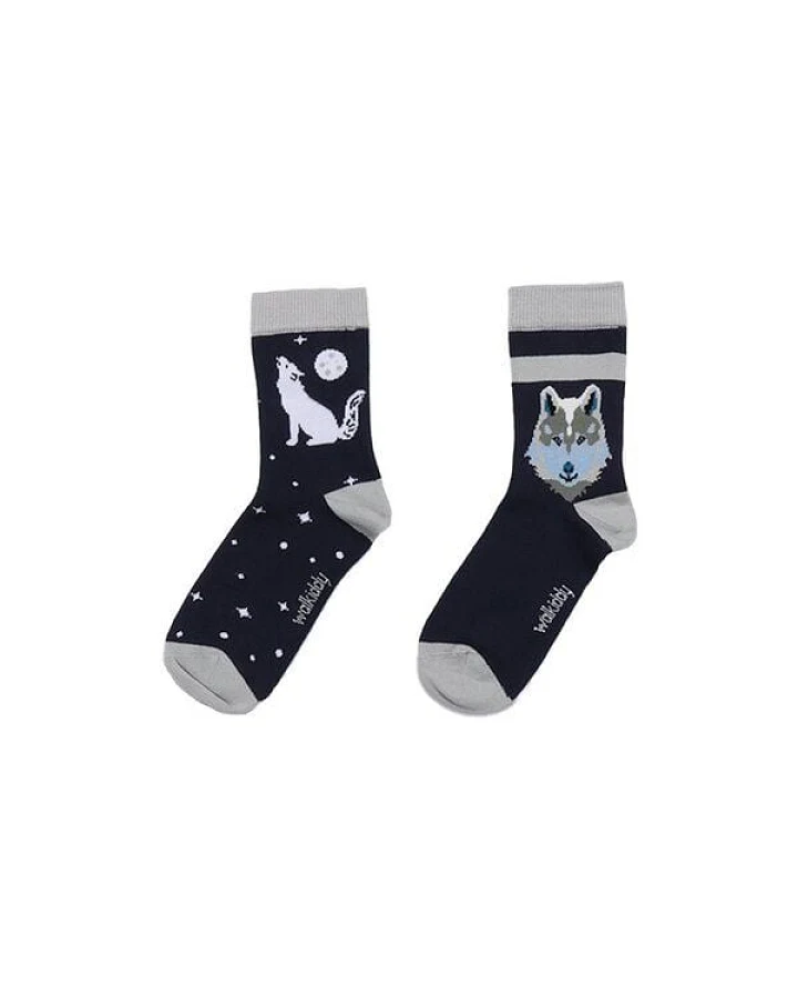 Baby Socken Bio-Baumwolle GOTS Singing Wolves von Walkiddy – weiche, elastische, nachhaltig produzierte Kindersocken, ideal für empfindliche Babyfüße – mit liebevollem Waldtier-Design