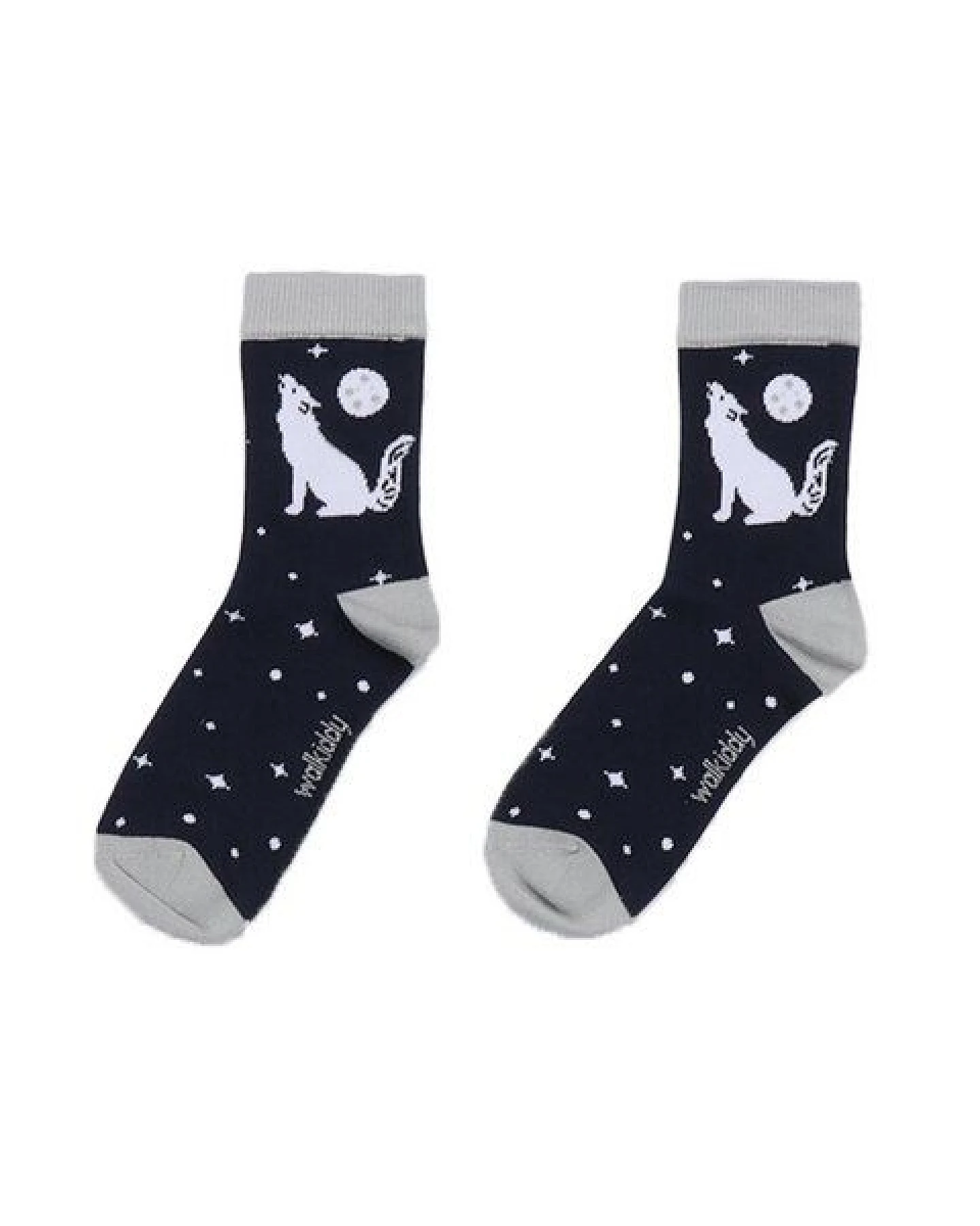 Baby Socken Bio-Baumwolle GOTS Singing Wolves von Walkiddy – weiche, elastische, nachhaltig produzierte Kindersocken, ideal für empfindliche Babyfüße – mit liebevollem Waldtier-Design – Ansicht 3