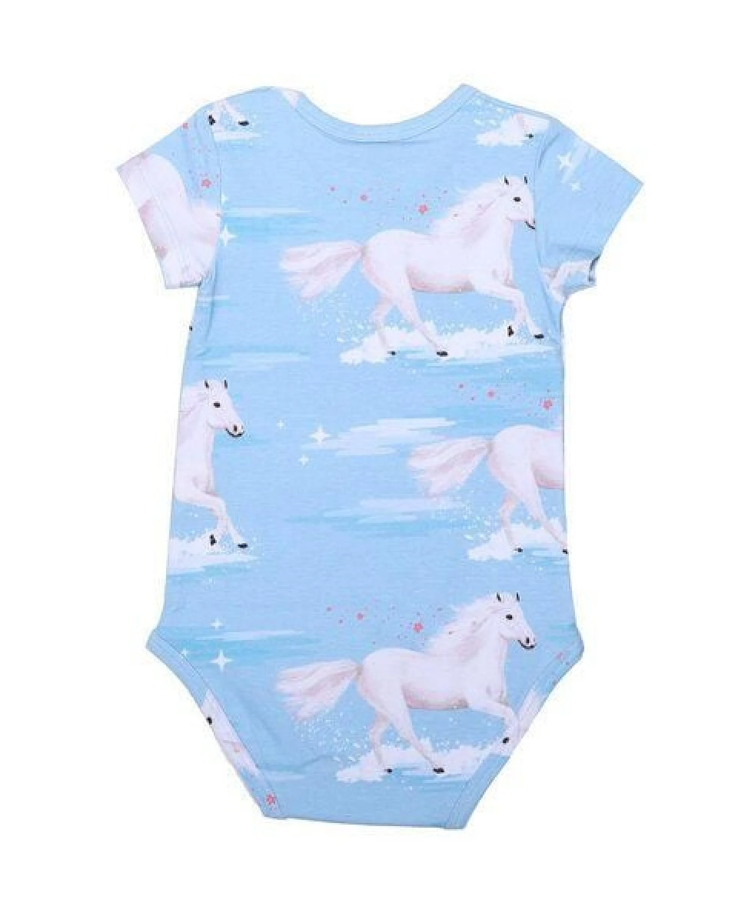 Baby Kurzarmbody GOTS zertifiziert – Hellblau mit Pferdemotiv, weich & bequem – Ansicht 3