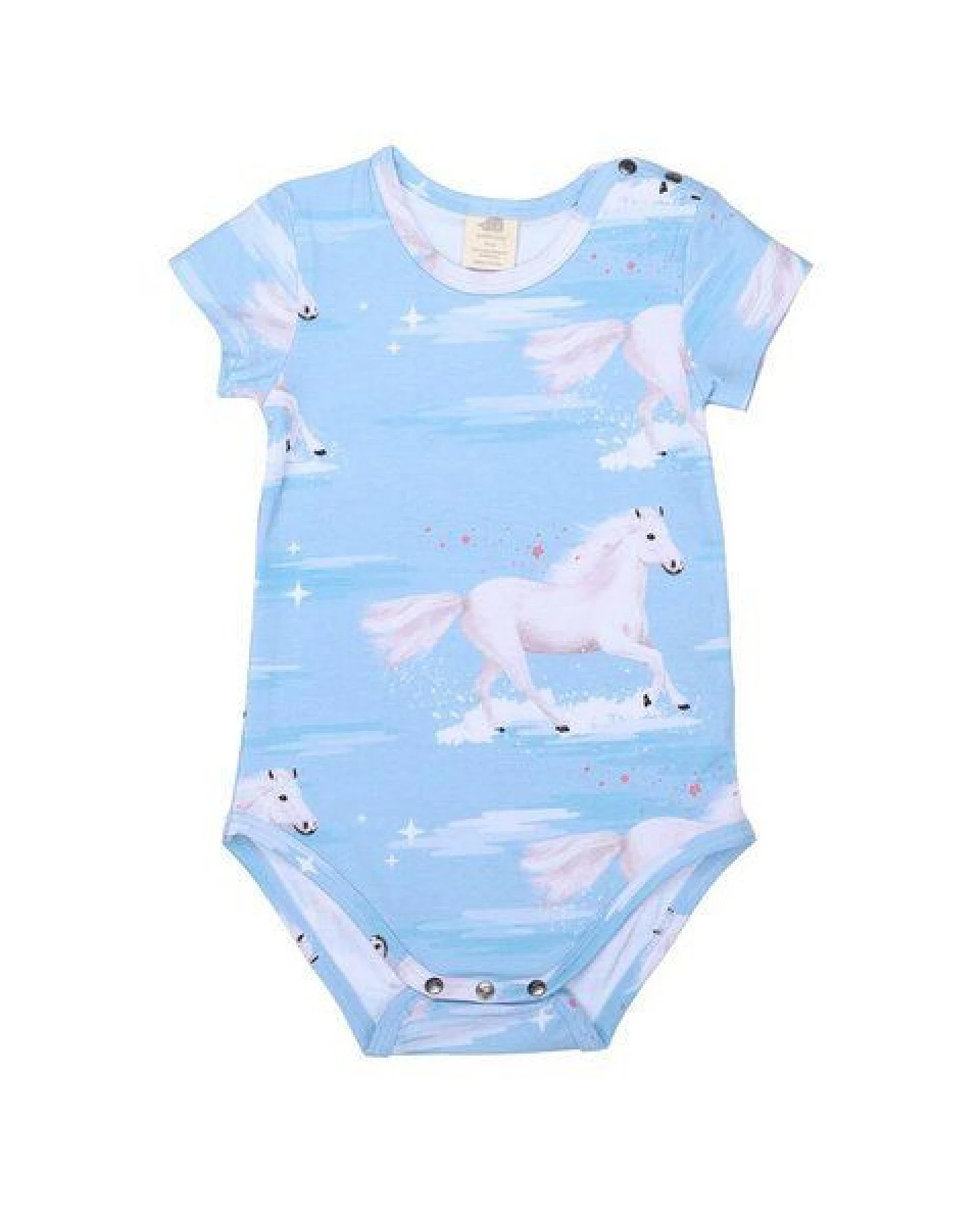 Baby Kurzarmbody GOTS zertifiziert – Hellblau mit Pferdemotiv, weich & bequem – Ansicht 2