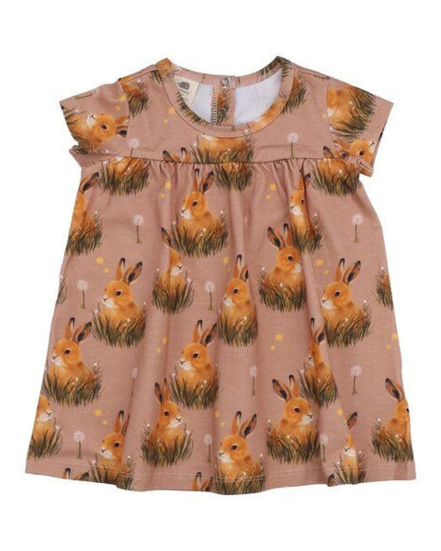 Kinderkleid GOTS zertifiziert, rosa, Hasen-Allover „Pretty Bunnies“, Kurzarm, weich – Walkiddy – Ansicht 2