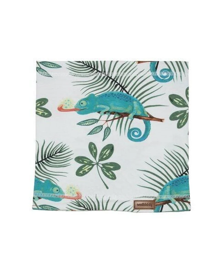 Kinder Schal Bio-Baumwolle Walkiddy „Chameleonland“ Grün, GOTS zertifizierter, weicher Baumwoll-Schal mit Chamäleon-Print, hautfreundlich, anschmiegsam, ideal für Übergangszeit, Kindergarten, Schule und als nachhaltiges Geschenk zur Geburt