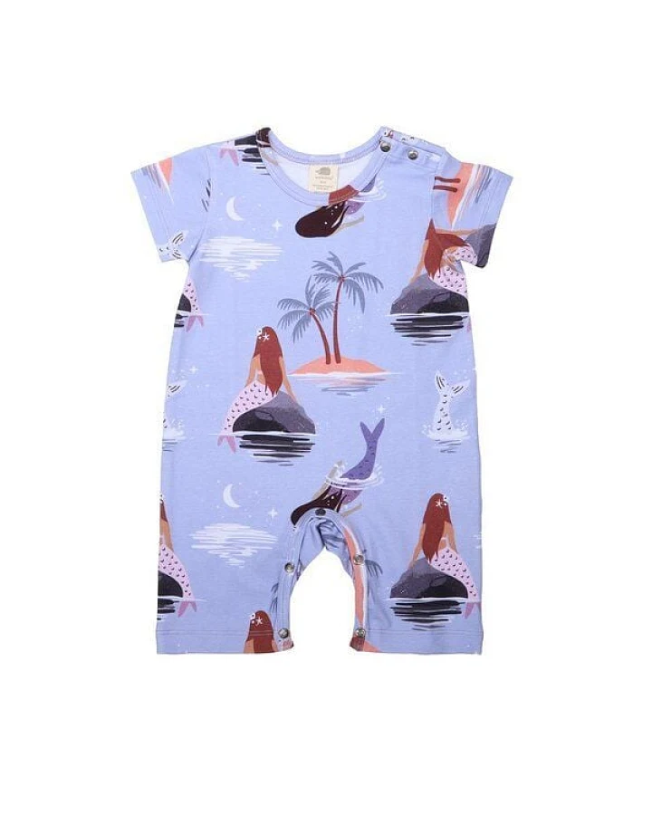 Baby Kurzarm-Strampler GOTS zertifiziert – Bio-Baumwolle, Lila mit Meerjungfrauenmotiv, weich & bequem, alltagstauglich