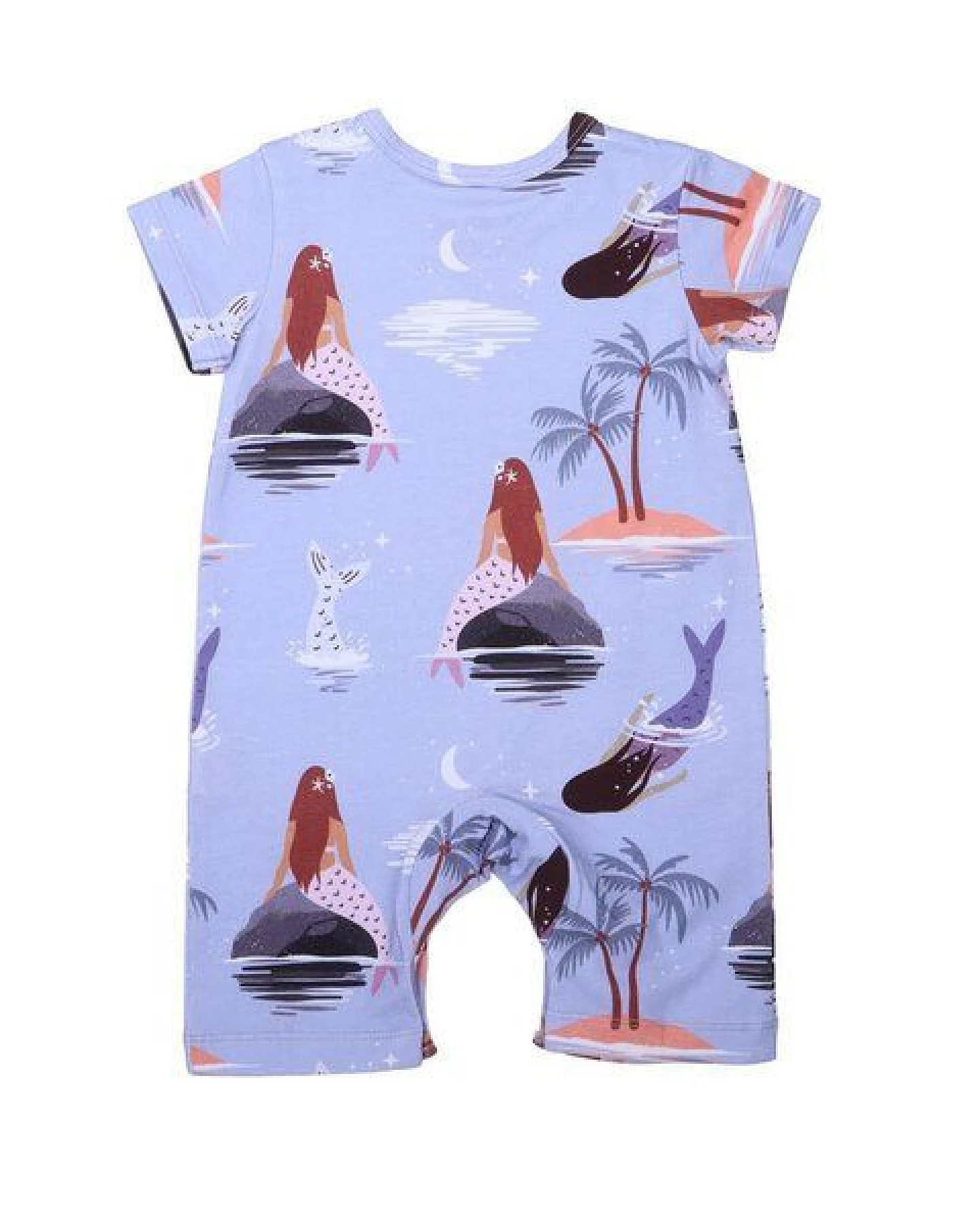 Baby Kurzarm-Strampler GOTS zertifiziert – Bio-Baumwolle, Lila mit Meerjungfrauenmotiv, weich & bequem, alltagstauglich – Ansicht 3