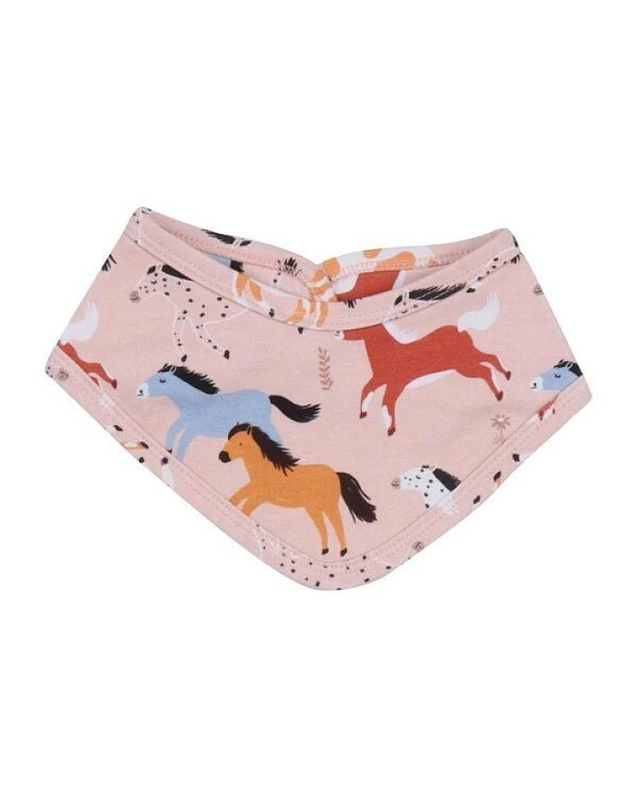 Baby Dreieckstuch Bio-Baumwolle GOTS Baby Horses, saugfähiges Halstuch für Speichel & Milch, hautfreundlich, kuschelweich, praktischer Druckknopfverschluss, perfektes Accessoire für kleine Pferdefans von Walkiddy