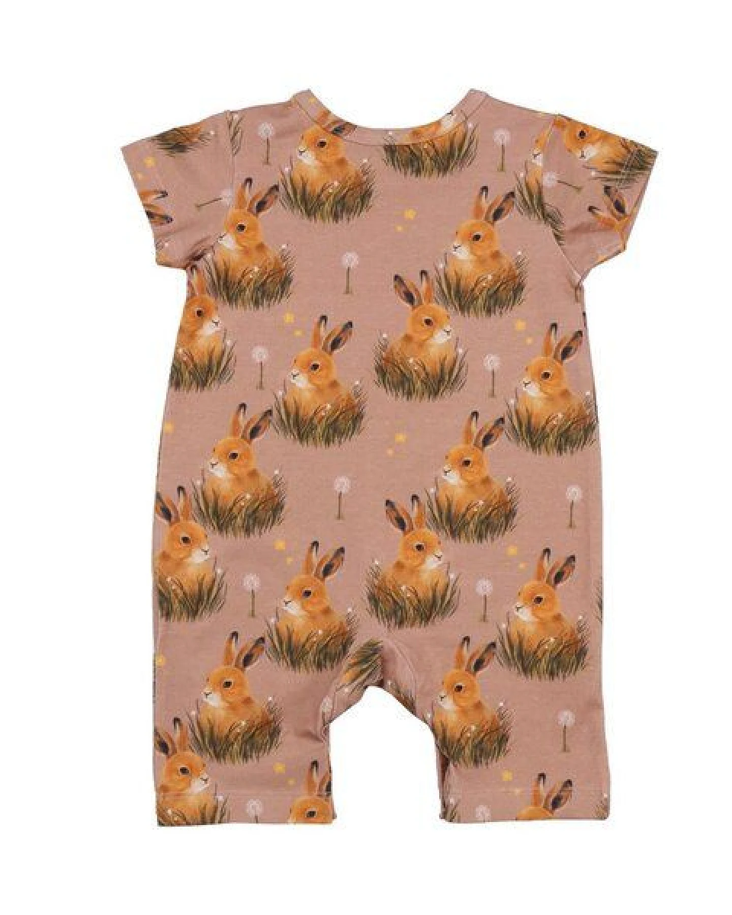 Baby Kurzarm-Strampler GOTS zertifiziert – Bio-Baumwolle, Altrosa mit Hasenmotiv, weich & bequem, alltagstauglich – Ansicht 3