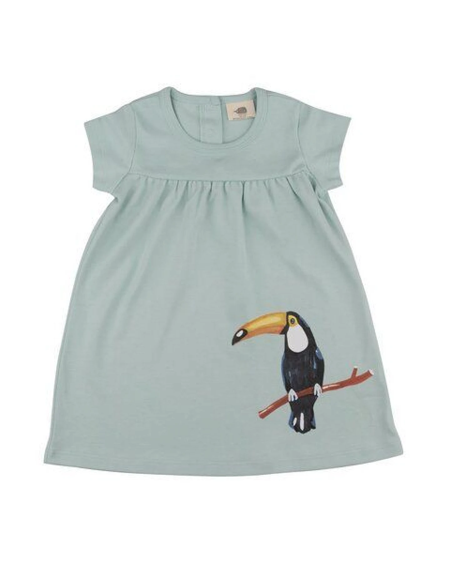 Baby Kleid GOTS zertifiziert, tucangrün, Kurzarm, Tukan-Print, Bio-Baumwolle, weich – Walkiddy – Ansicht 2