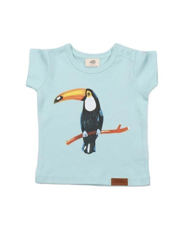 Kinder T-Shirt GOTS zertifiziert Bio-Baumwolle, Hellmint, Tukan-Motiv, Walkiddy