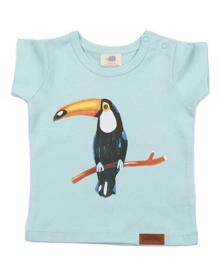 Kinder T-Shirt GOTS zertifiziert Bio-Baumwolle, Hellmint, Tukan-Motiv, Walkiddy