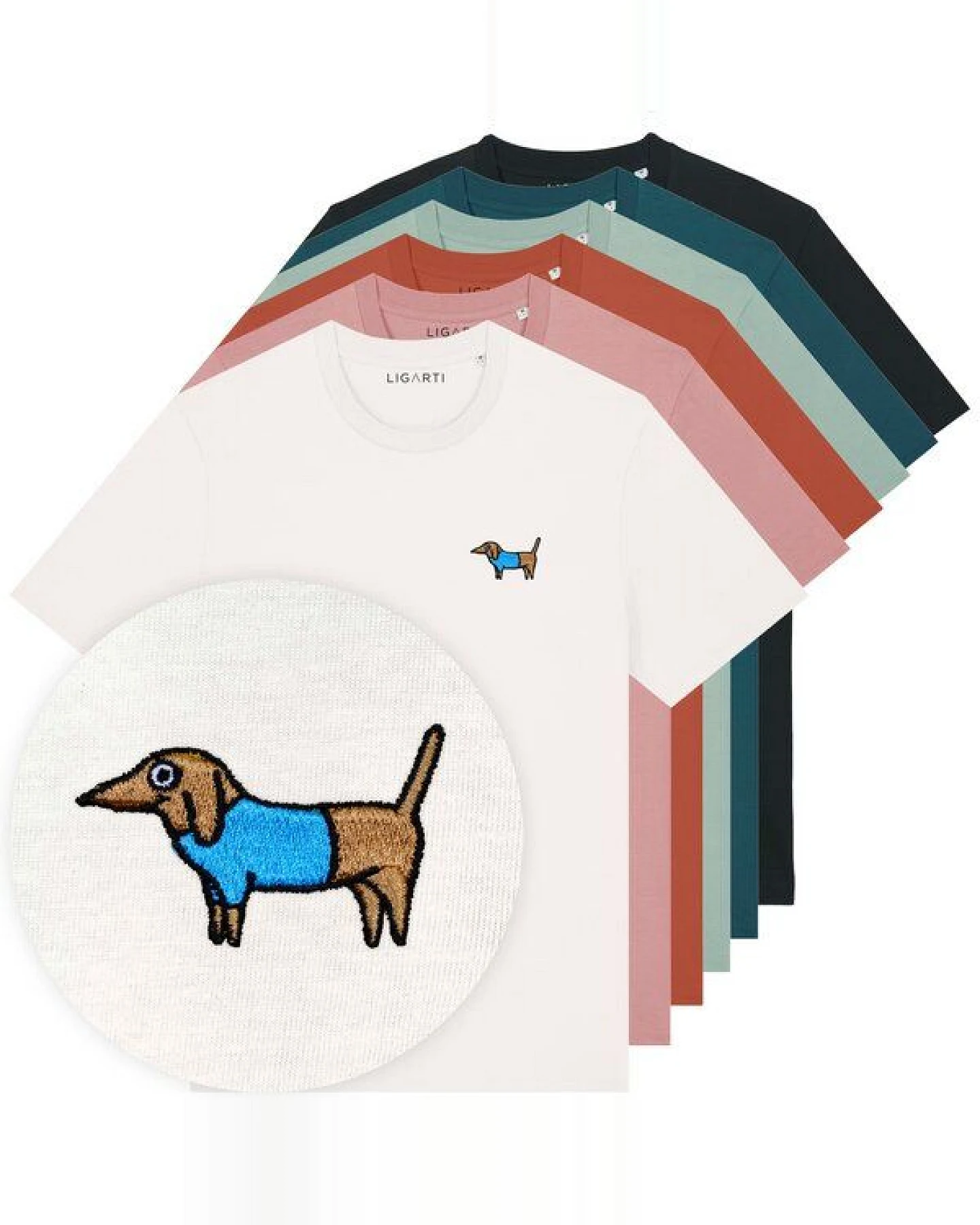 Besticktes T-Shirt – Steffen der Dackel – LIGARTI Tiermanufaktur – Ansicht 2