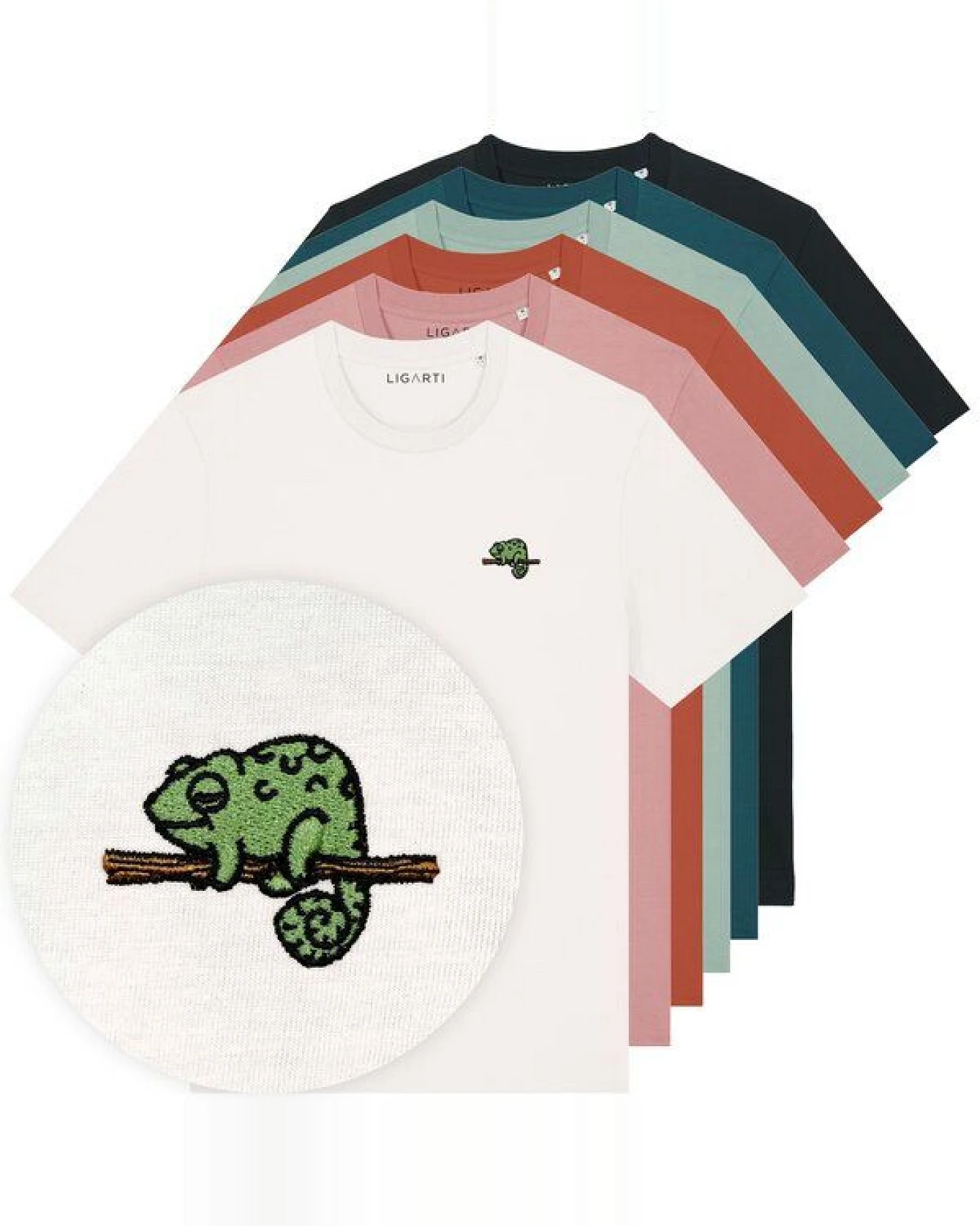 Besticktes T-Shirt – Mareike das Chamäleon – LIGARTI Tiermanufaktur – Ansicht 2