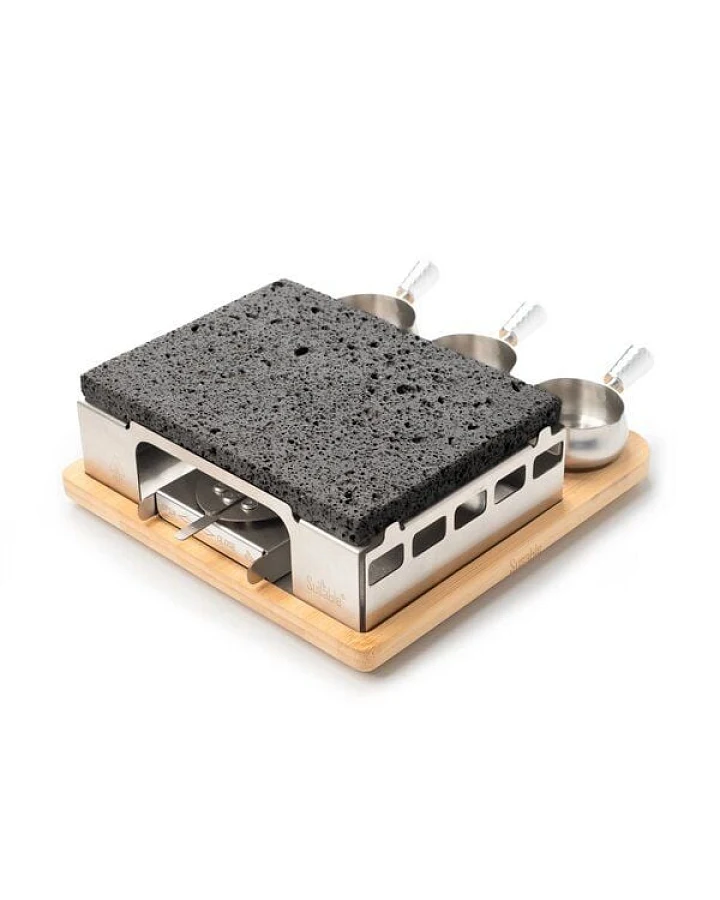 Susable "PFAS-Frei" Raclette Lava Stein Tisch Grillset - Lange Hitzebeständigkeit / Temperaturregelung / inkl. 3 Soßen-Töpfe