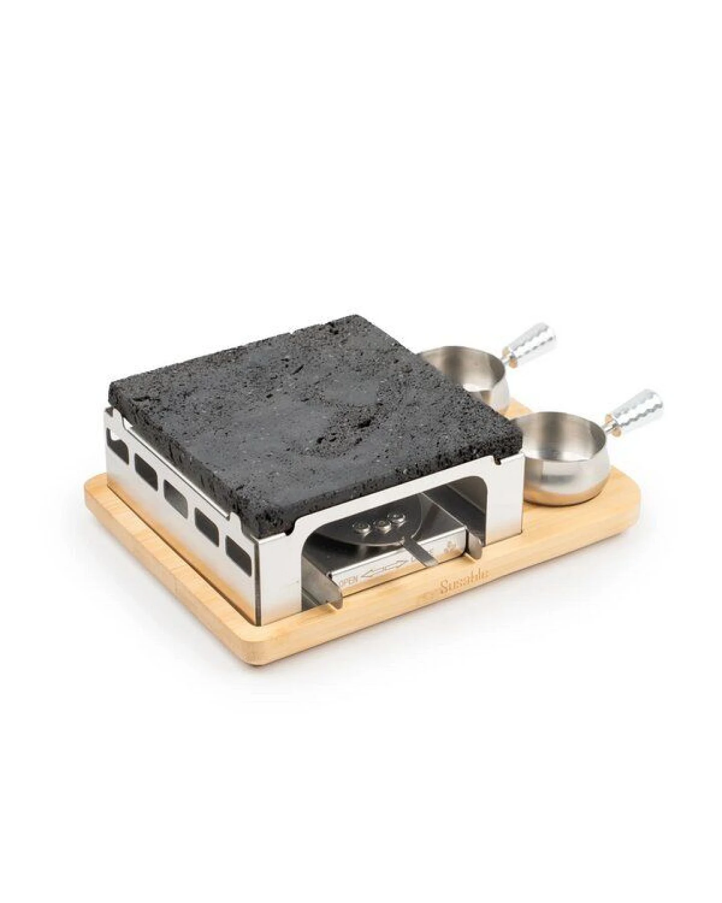 Susable "PFAS-Frei" Raclette Mini Grill Set mit Lava Stein - Lange Hitzebeständigkeit / Temperaturregelung / inkl. 2 Soßen-Töpfe – Ansicht 2
