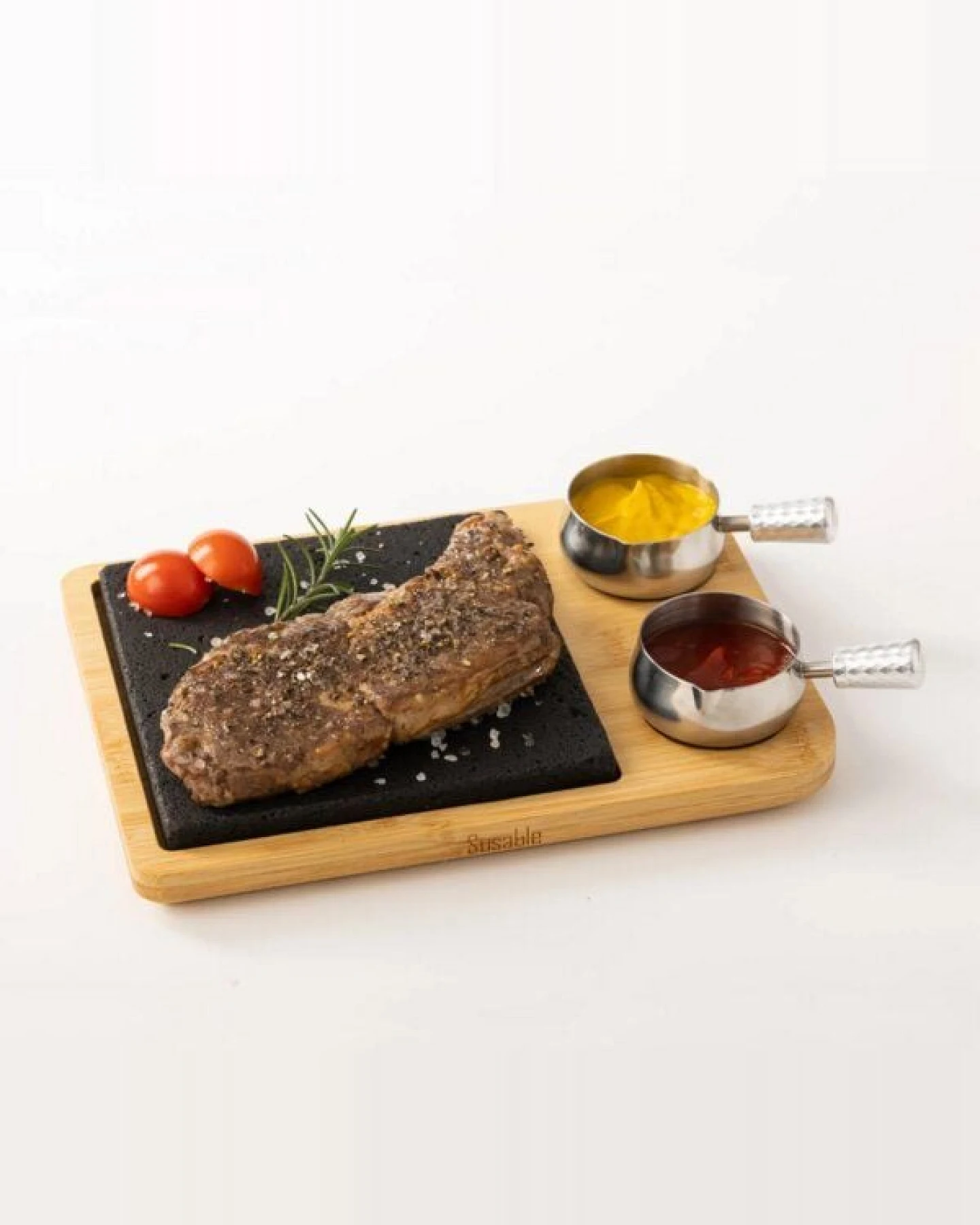 Susable "PFAS-Frei" Raclette Mini Grill Set mit Lava Stein - Lange Hitzebeständigkeit / Temperaturregelung / inkl. 2 Soßen-Töpfe – Ansicht 4