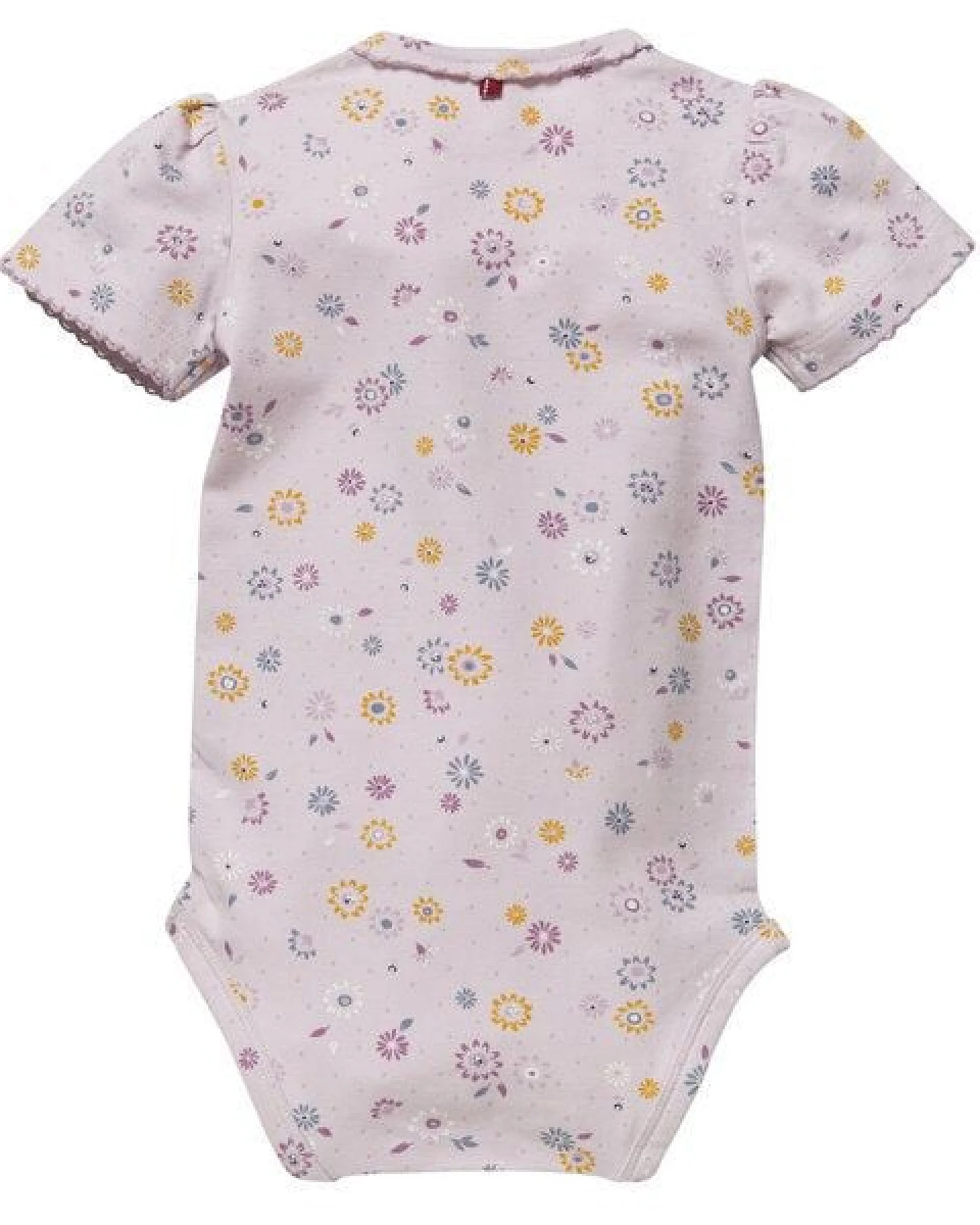 People Wear Organic Kurzarm-Body-Doppelpack, weiße Ajour-Baumwolle (bio) mit Kragen & blass violett bedruckt mit Frühlingsblumen – Ansicht 3