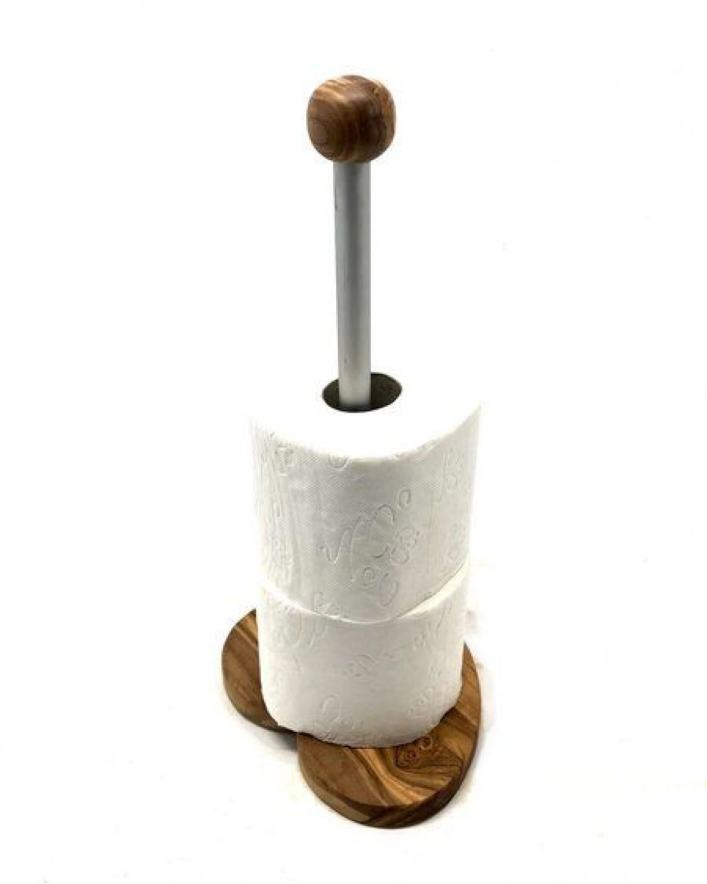 Olivenholz erleben WC-Rollenhalter KLASSIK & DESIGN mit Sockel in Herzfrom aus Olivenholz – Ansicht 3