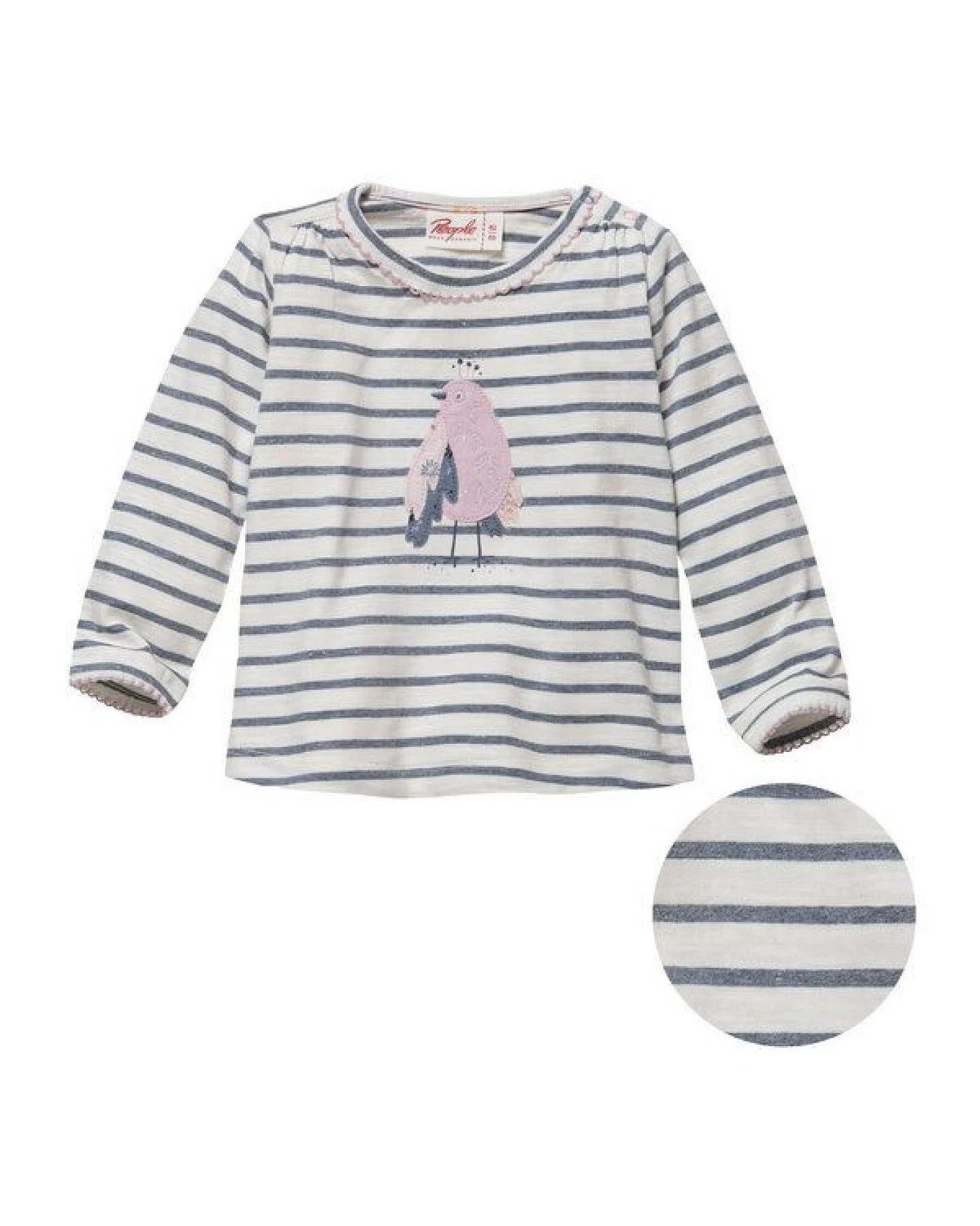 People Wear Organic Langarmshirt mit Vogel Applikation, weiß-blau geringelt, aus Bio-Baumwolle – Ansicht 3
