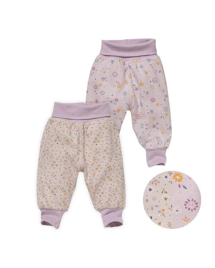 People Wear Organic Wendehose mit Umschlagbund, beige-blass violett bedruckt, aus Bio-Baumwolle