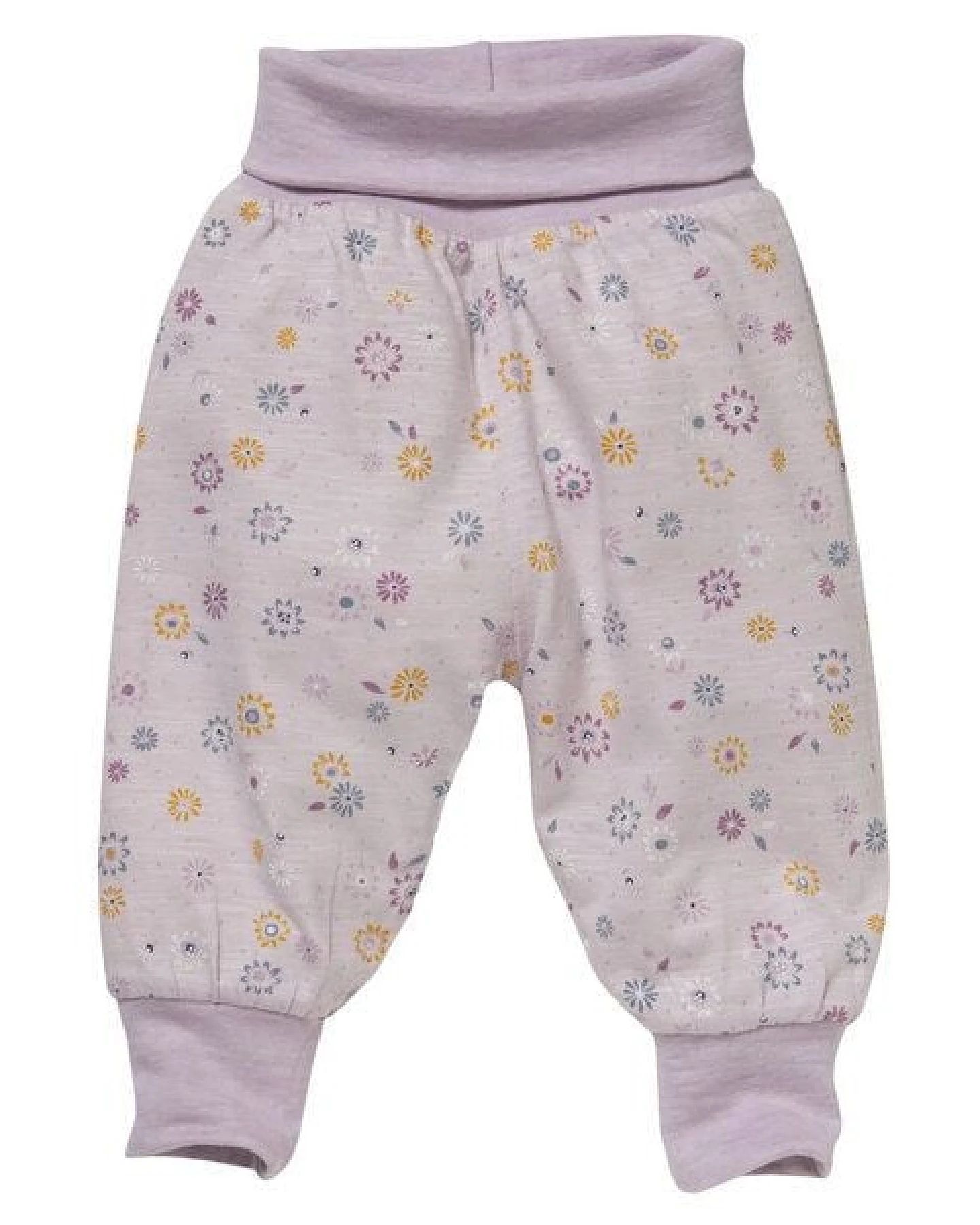People Wear Organic Wendehose mit Umschlagbund, beige-blass violett bedruckt, aus Bio-Baumwolle – Ansicht 3