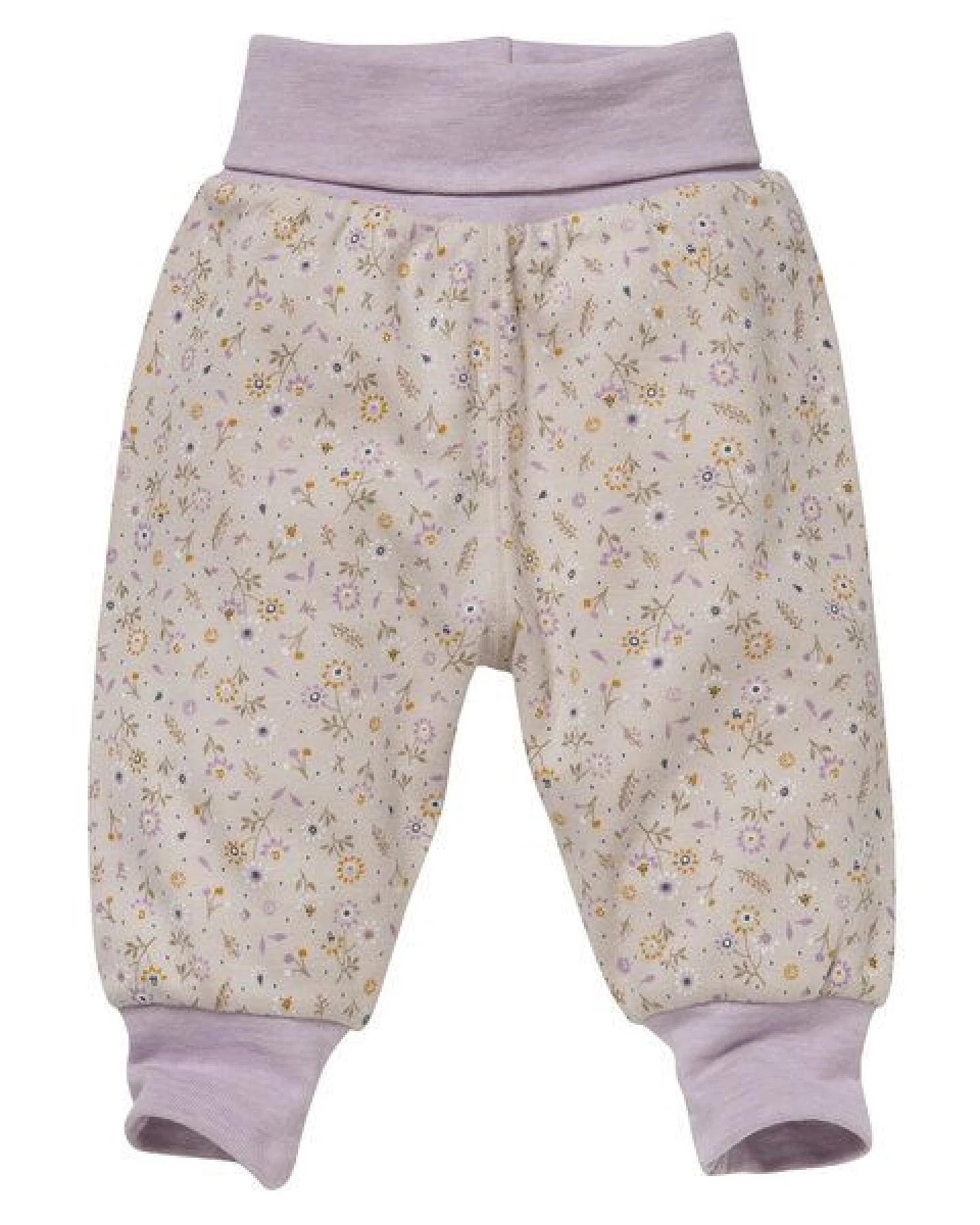 People Wear Organic Wendehose mit Umschlagbund, beige-blass violett bedruckt, aus Bio-Baumwolle – Ansicht 2