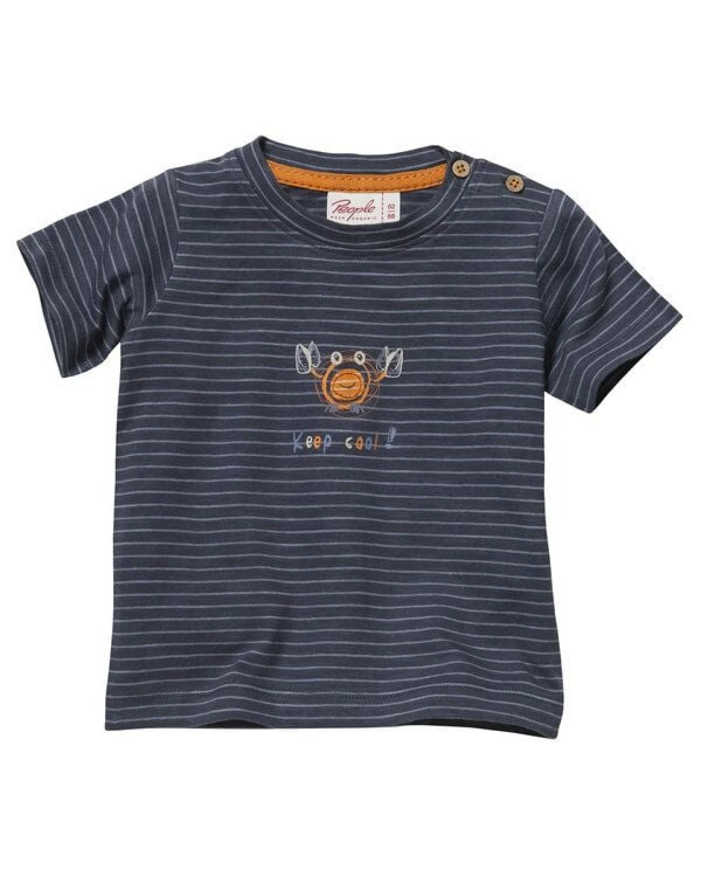 People Wear Organic Kurzarm-Shirt Doppelpack, dunkelblau gestreift mit Druck-Applikation "Krebs" & orange, aus Bio Baumwolle – Ansicht 2