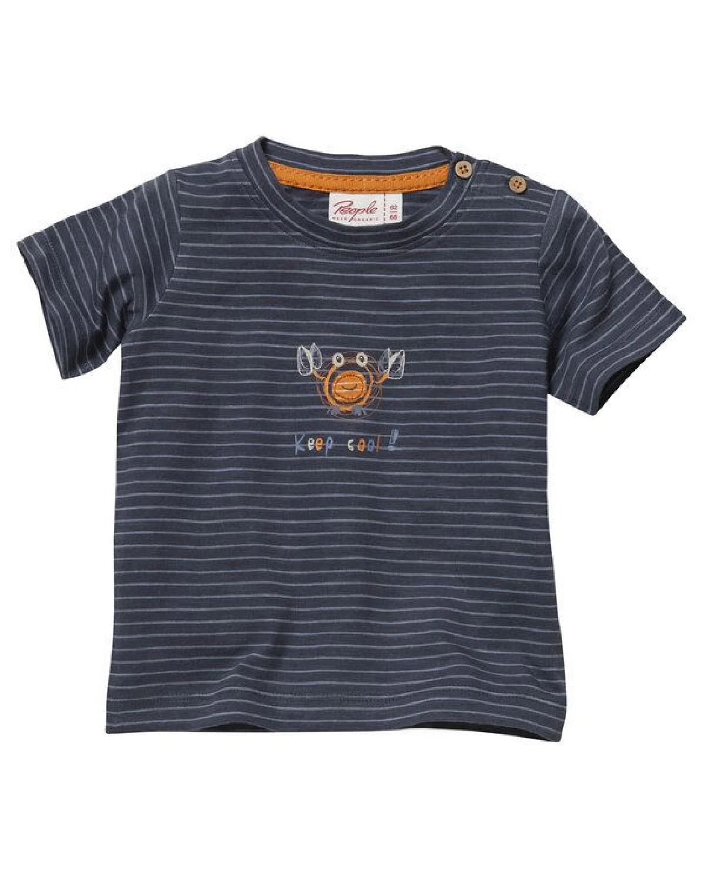 People Wear Organic Kurzarm-Shirt Doppelpack, dunkelblau gestreift mit Druck-Applikation "Krebs" & orange, aus Bio Baumwolle – Ansicht 2