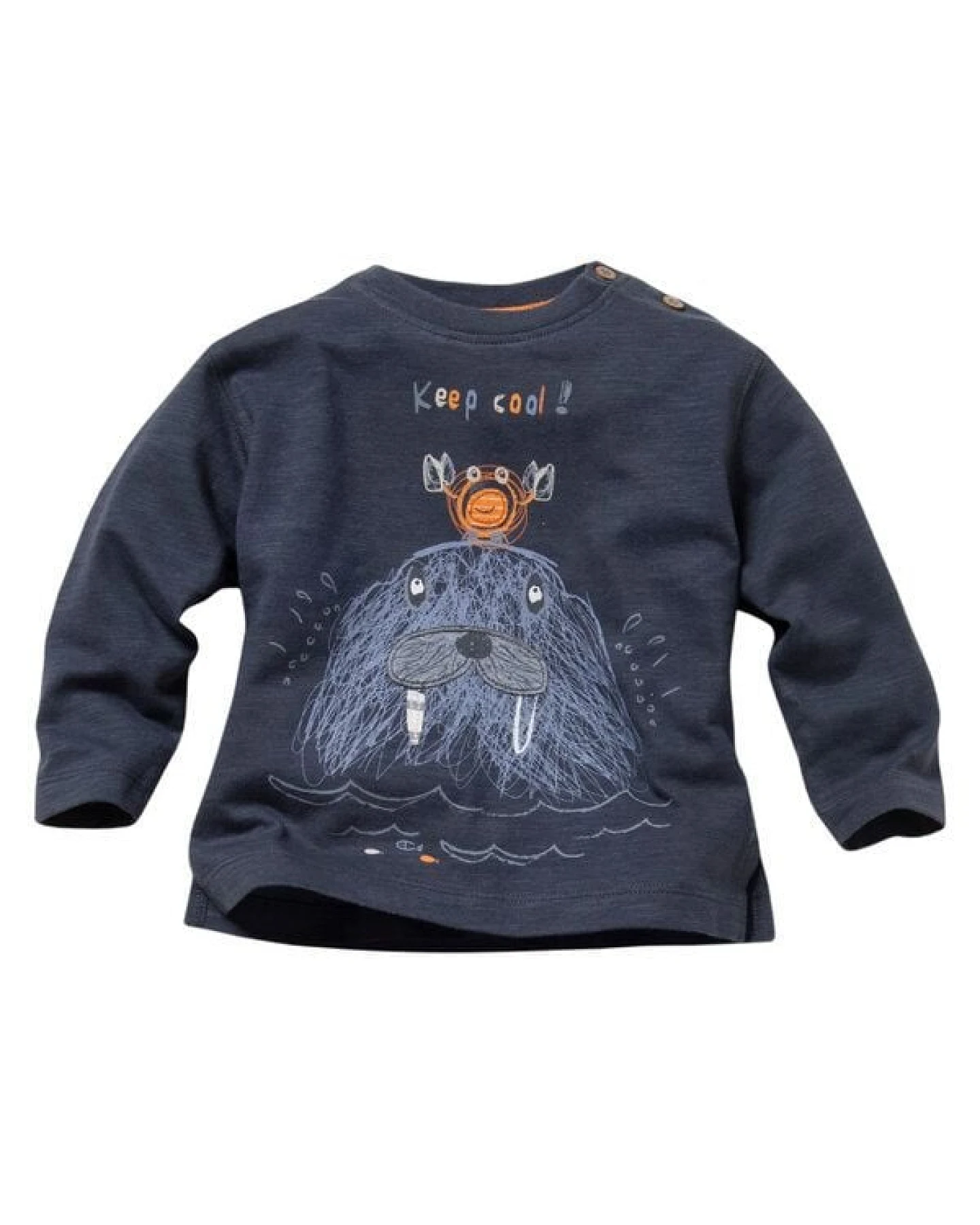 People Wear Organic Langarm-Shirt Doppelpack, dunkelblau mit Print "Walross" und maritim gestreift, aus Bio-Baumwolle – Ansicht 2