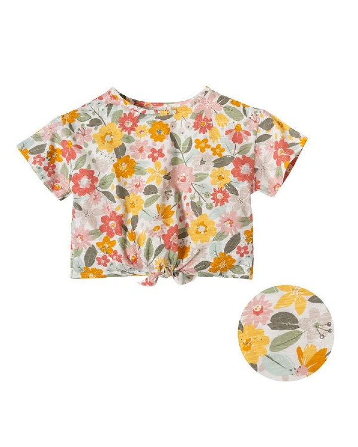 People Wear Organic Kurzarmshirt mit Knotendetail, bedruckt mit Dschungelblumen , aus Bio-Baumwolle